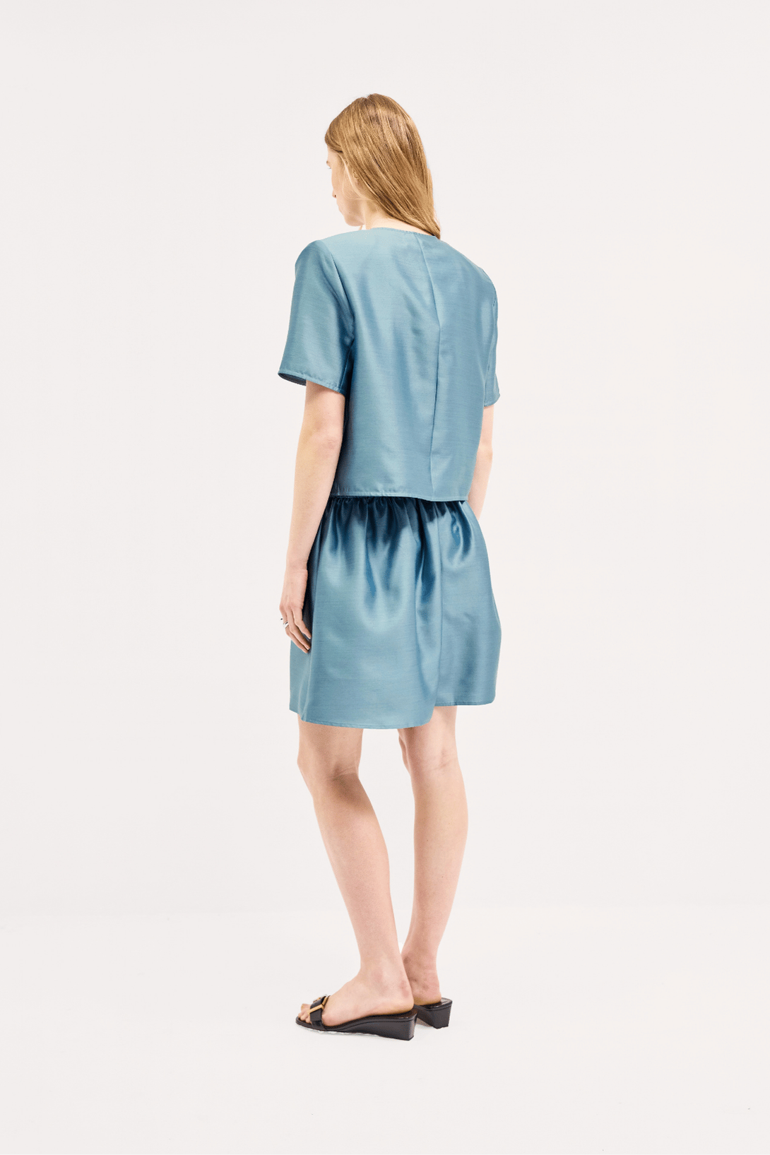 TINA TOP BLUE SILK WOOL TAFFETA TOP
