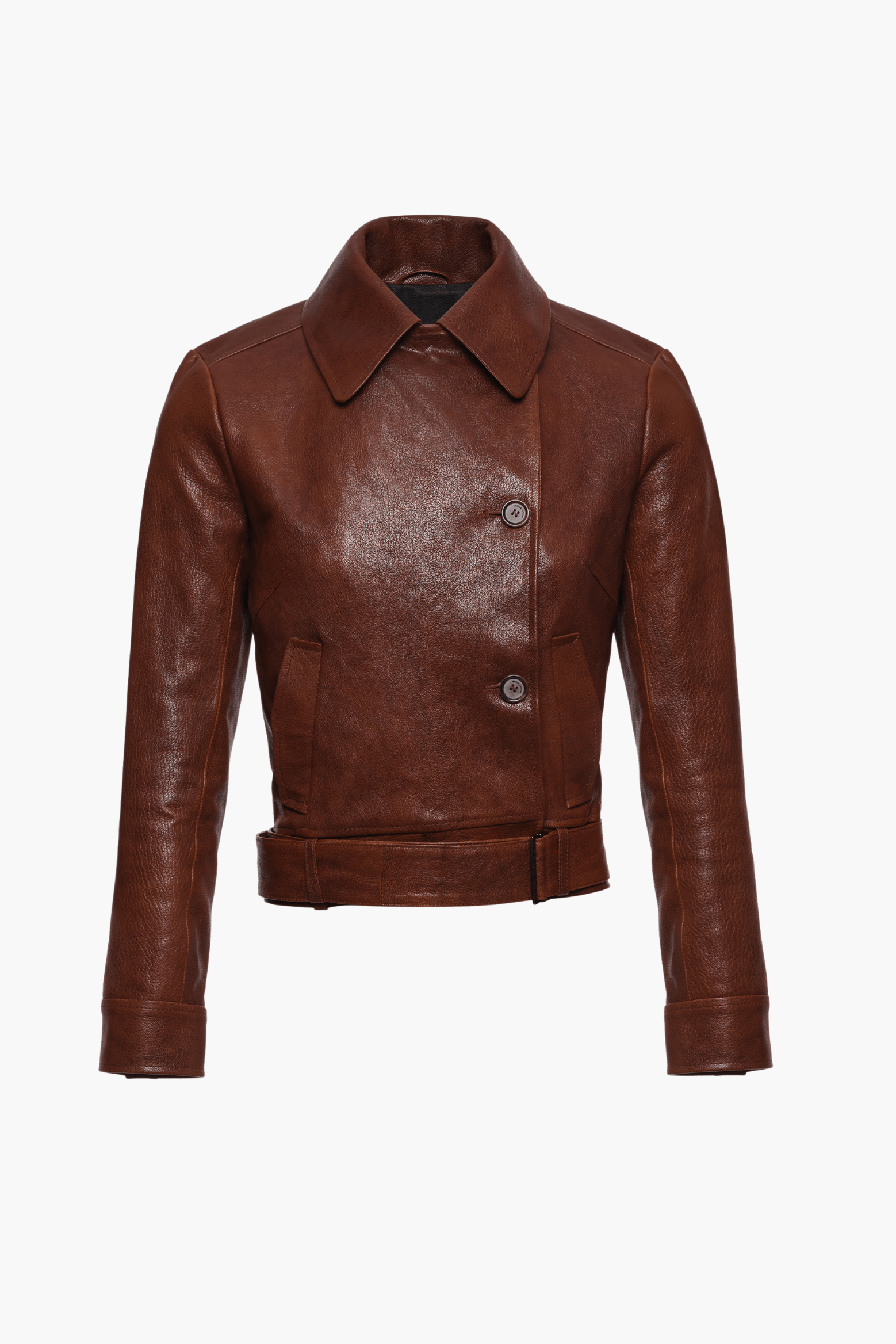 FITTED LEATHER JACKET WITH WAIST BELT