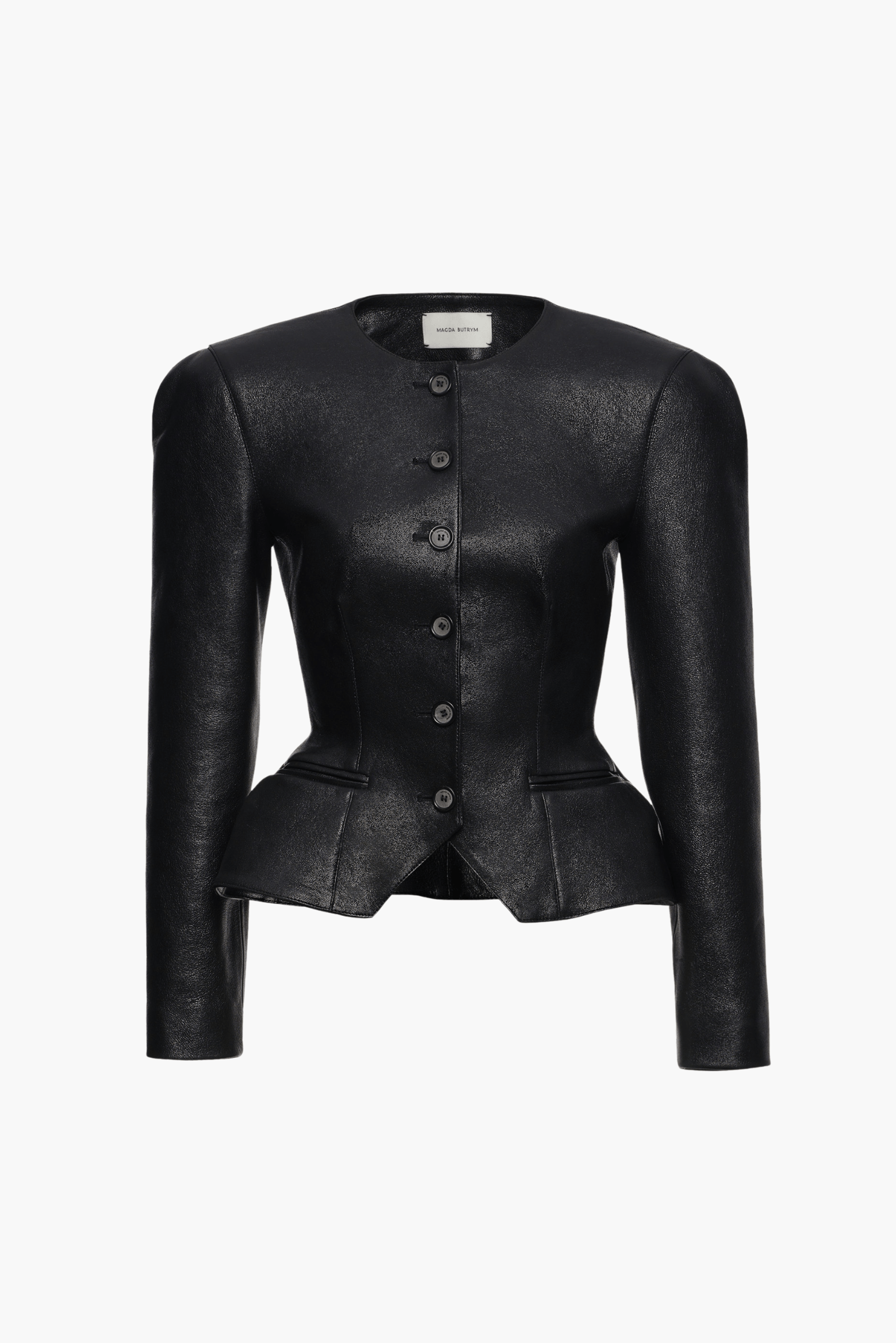 FITTED LEATHER PEPLUM JACKET