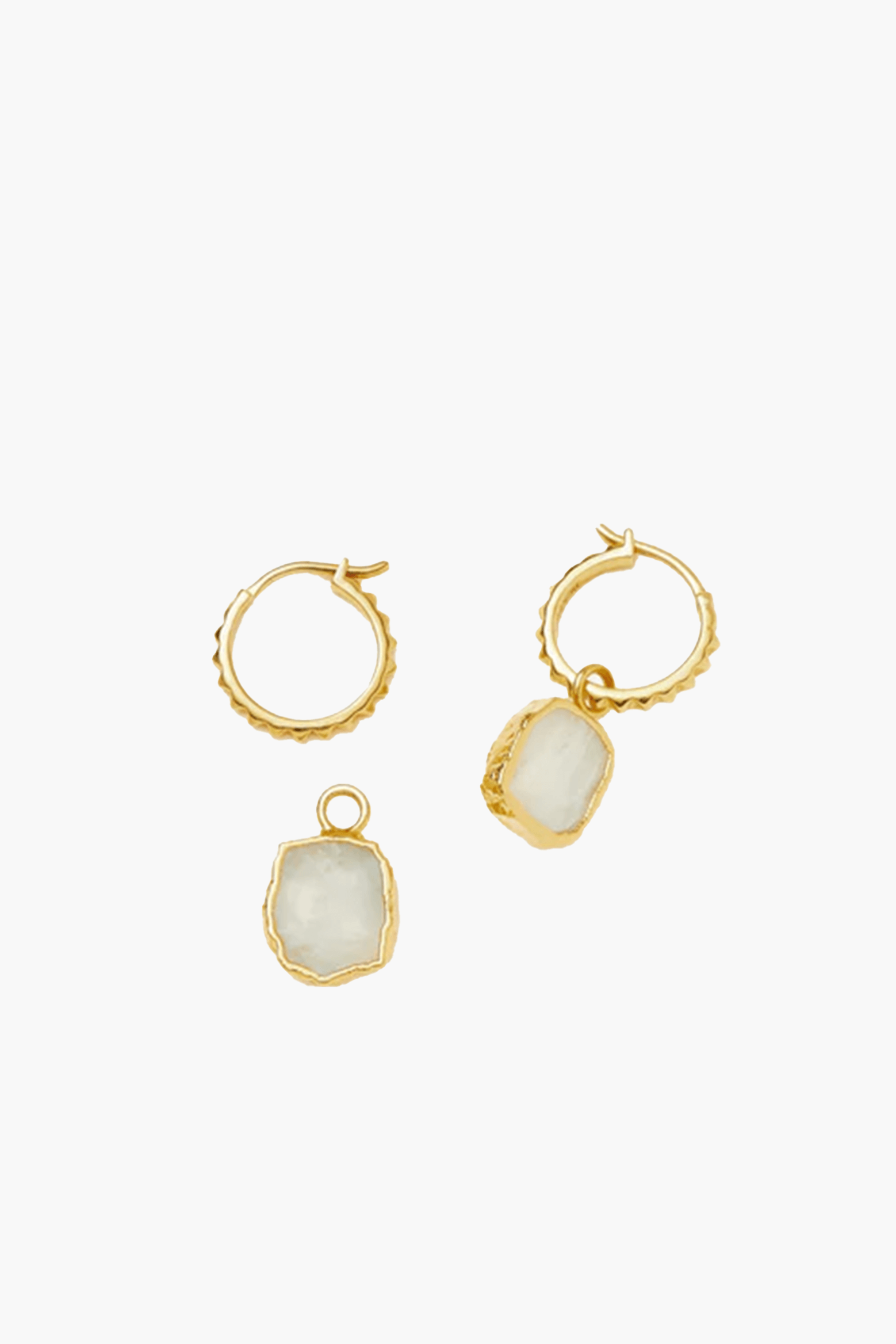MISSOMA PYRAMID RAINBOW MOONSTONE MINI DROP CHARM HOOP EARRINGS | THE NEW TREND