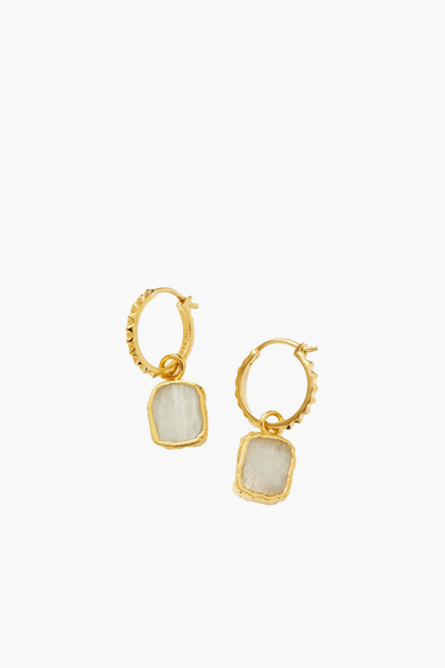 MISSOMA PYRAMID RAINBOW MOONSTONE MINI DROP CHARM HOOP EARRINGS | THE NEW TREND