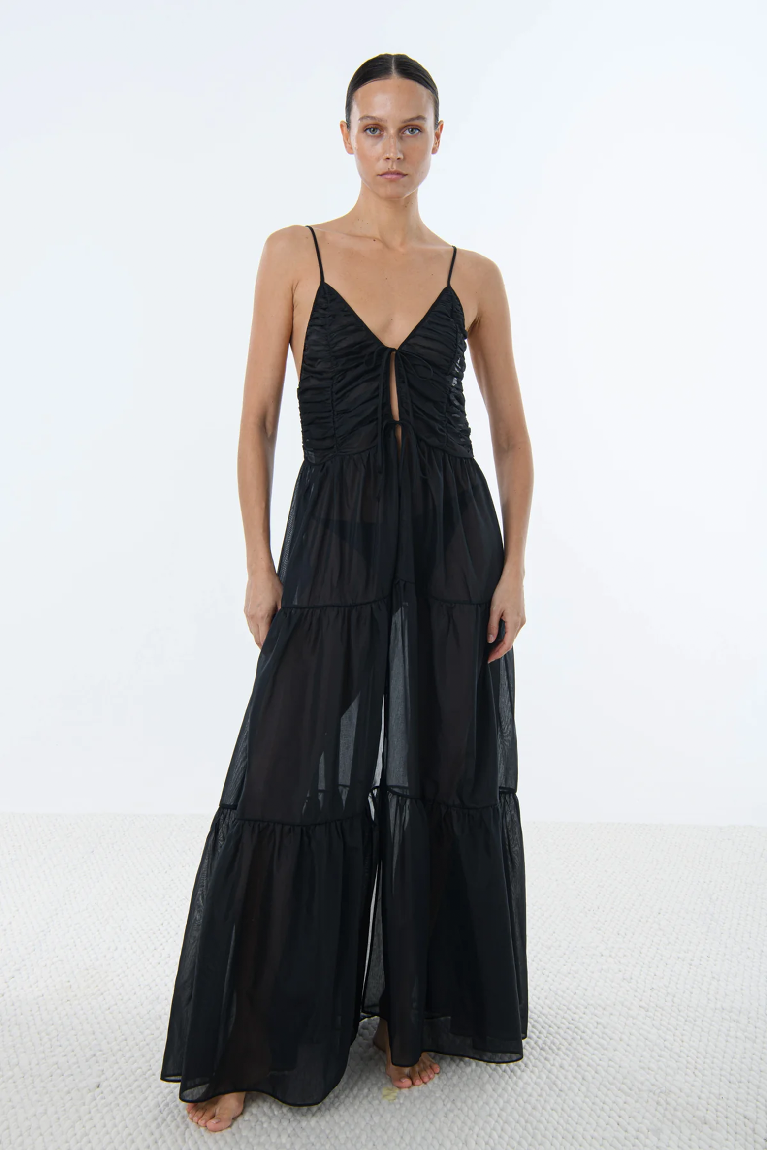 MORE NOIR MAEVE OPEN FRONT MAXI DRESS IN BLACK | THE NEW TREND