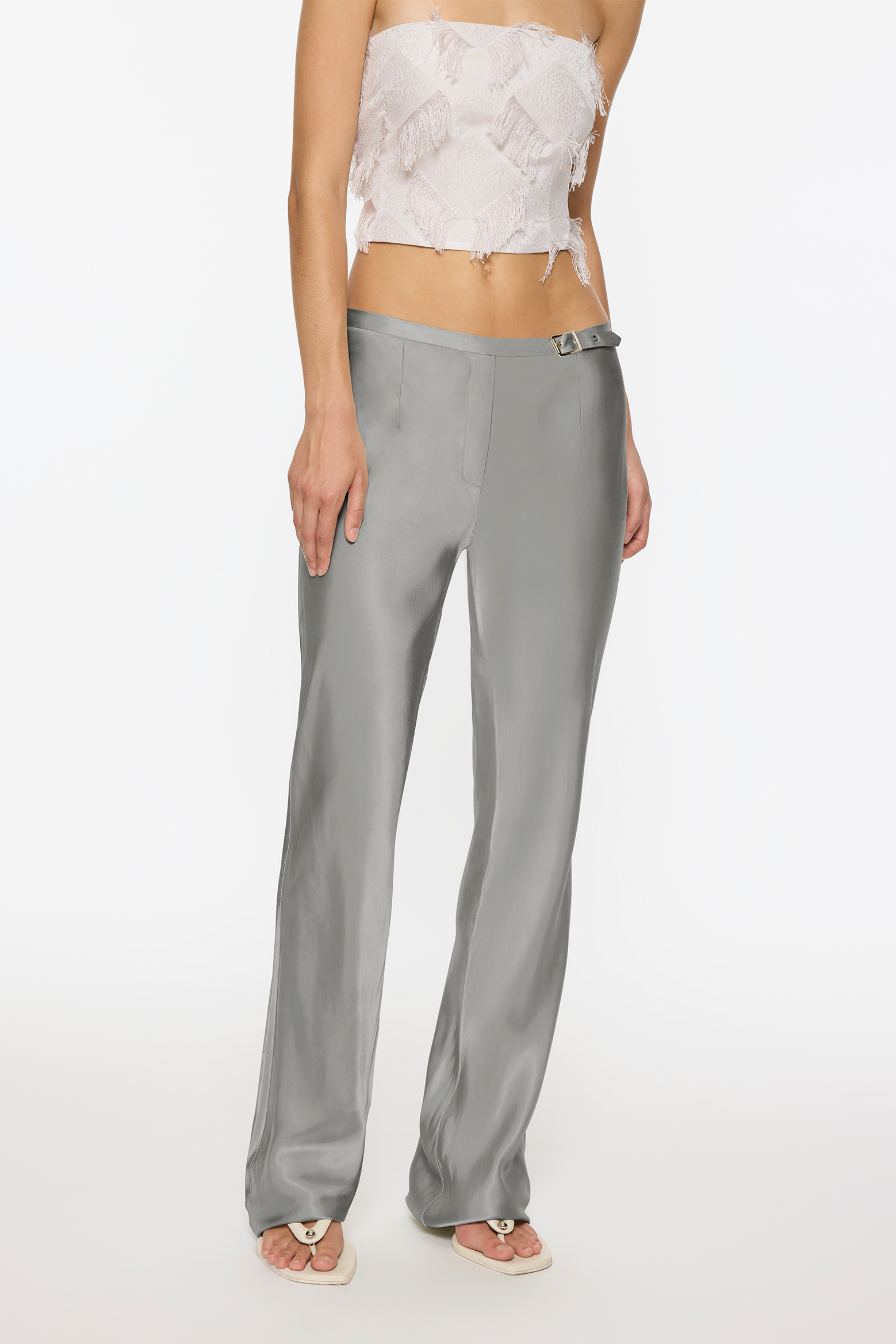 PARIS GEORGIA BELTED SLEEK PANT SILVER | THE NEW TREND
