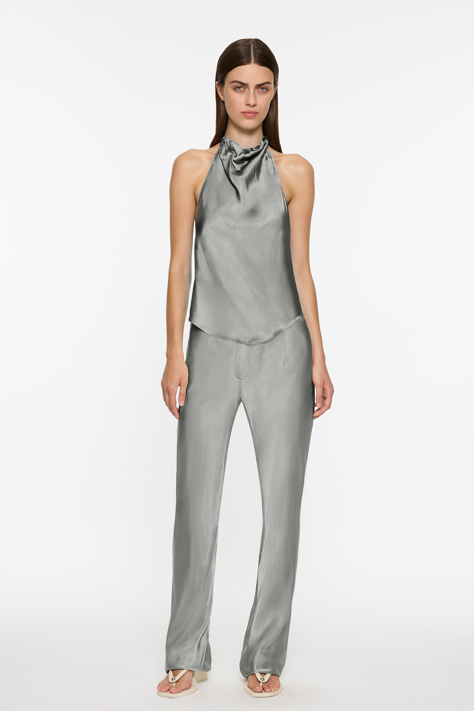 PARIS GEORGIA BELTED SLEEK PANT SILVER | THE NEW TREND