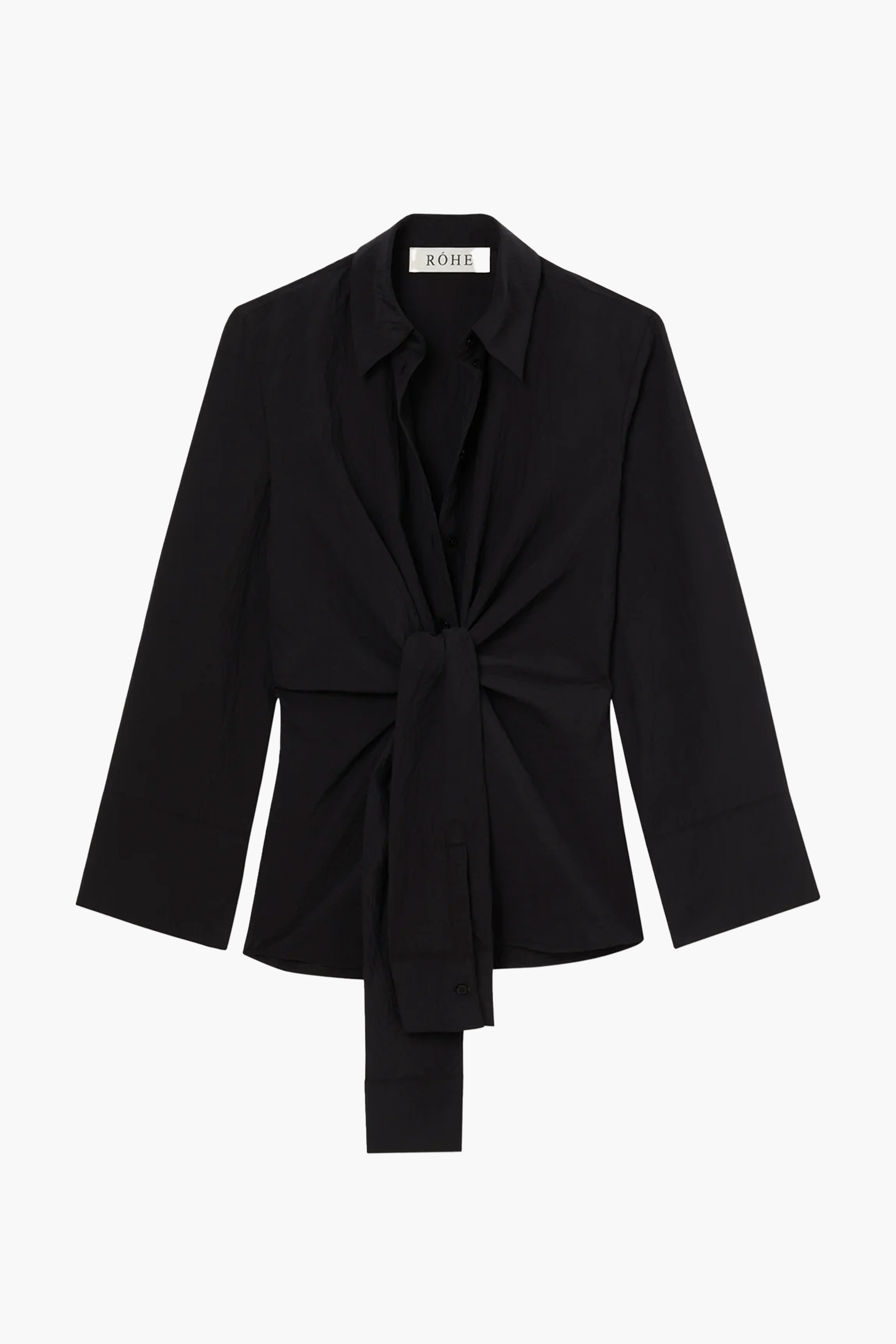RÓHE HAMMERED SILK KNOTTED SHIRT IN BLACK | THE NEW TREND