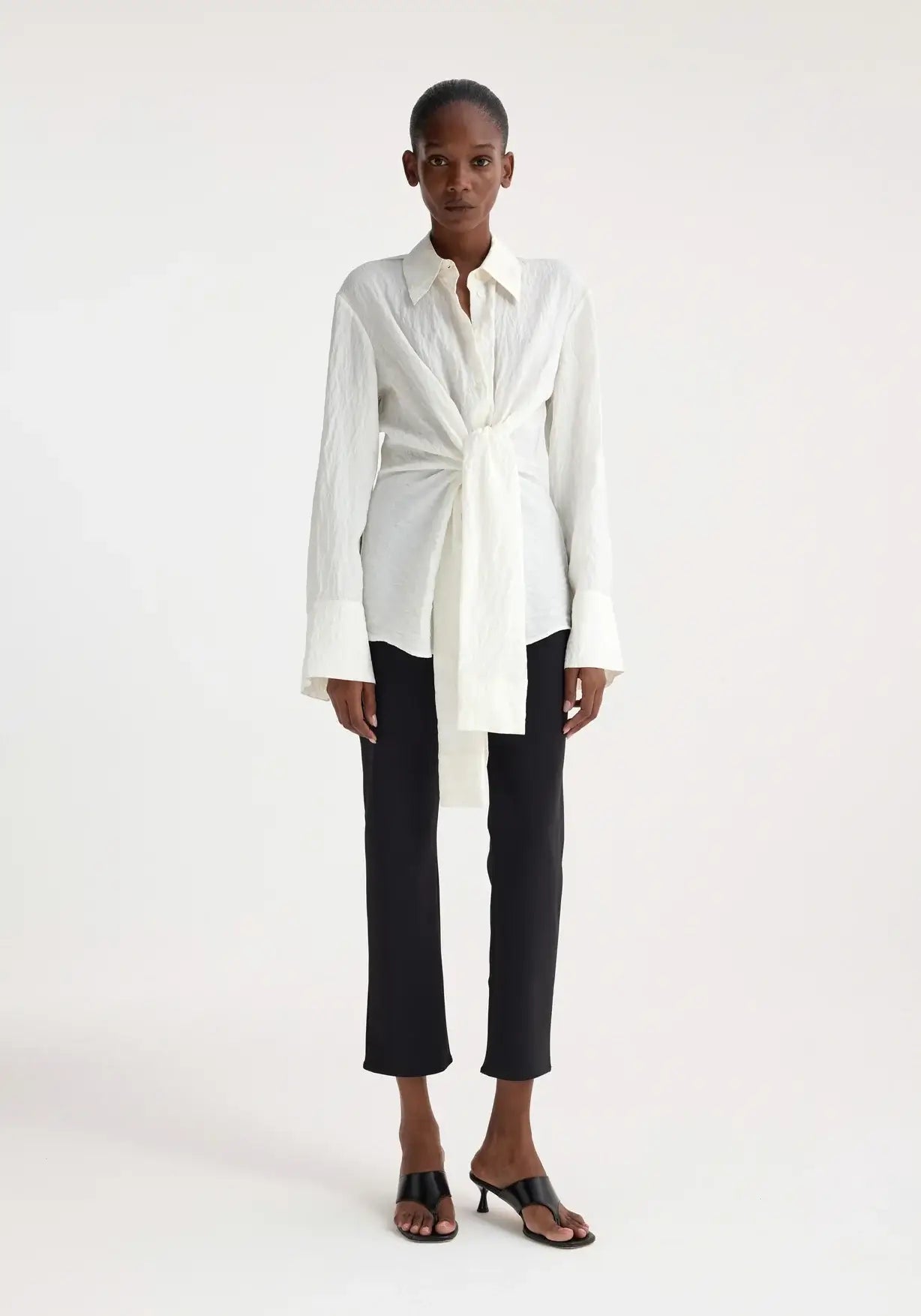 RÓHE HAMMERED SILK KNOTTED SHIRT IN OFF WHITE | THE NEW TREND