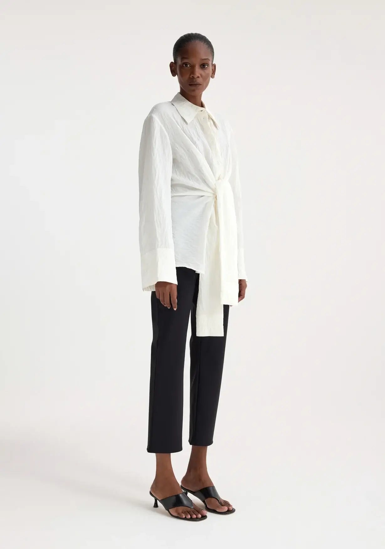 RÓHE HAMMERED SILK KNOTTED SHIRT IN OFF WHITE | THE NEW TREND
