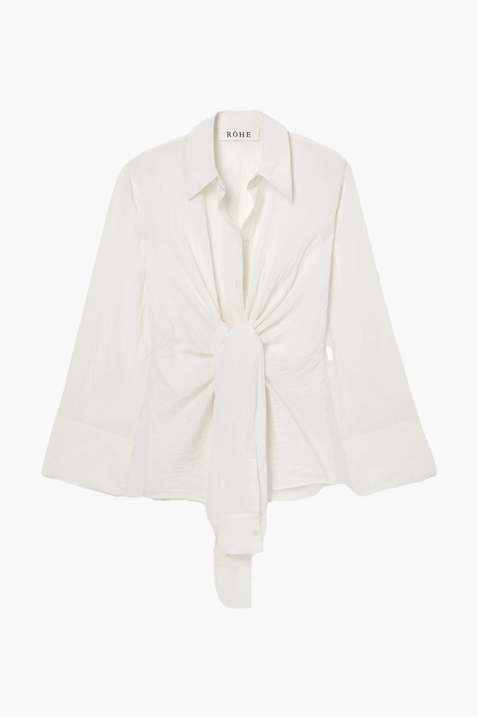 RÓHE HAMMERED SILK KNOTTED SHIRT IN OFF WHITE | THE NEW TREND