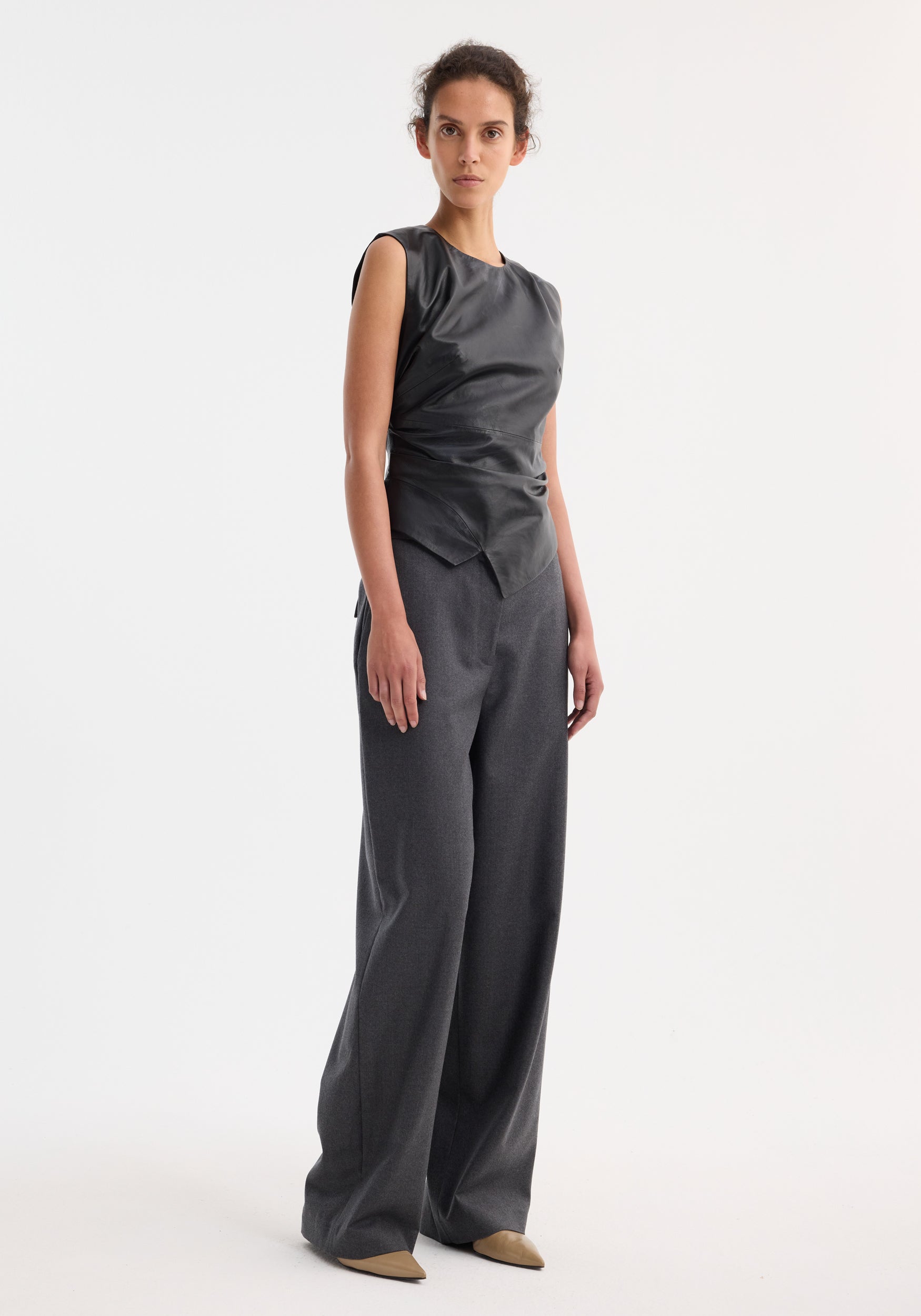 RÓHE SLEEVELESS DRAPED LEATHER TOP | THE NEW TREND