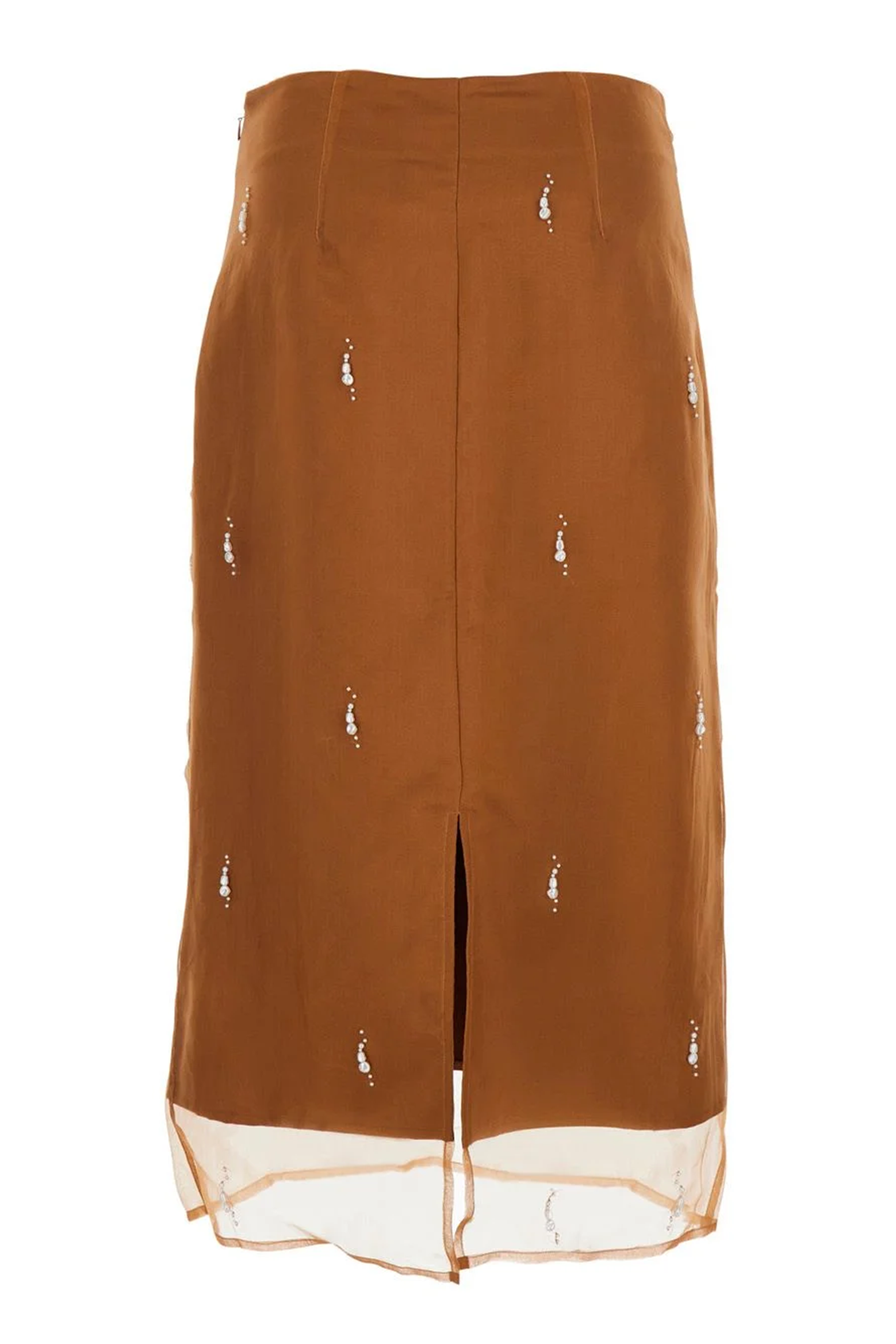 RÓHE PEARL EMBELLISHED ORGANZA SKIRT COGNAC | THE NEW TREND