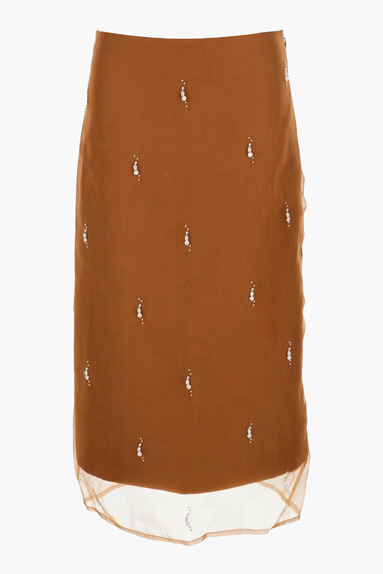 RÓHE PEARL EMBELLISHED ORGANZA SKIRT COGNAC | THE NEW TREND