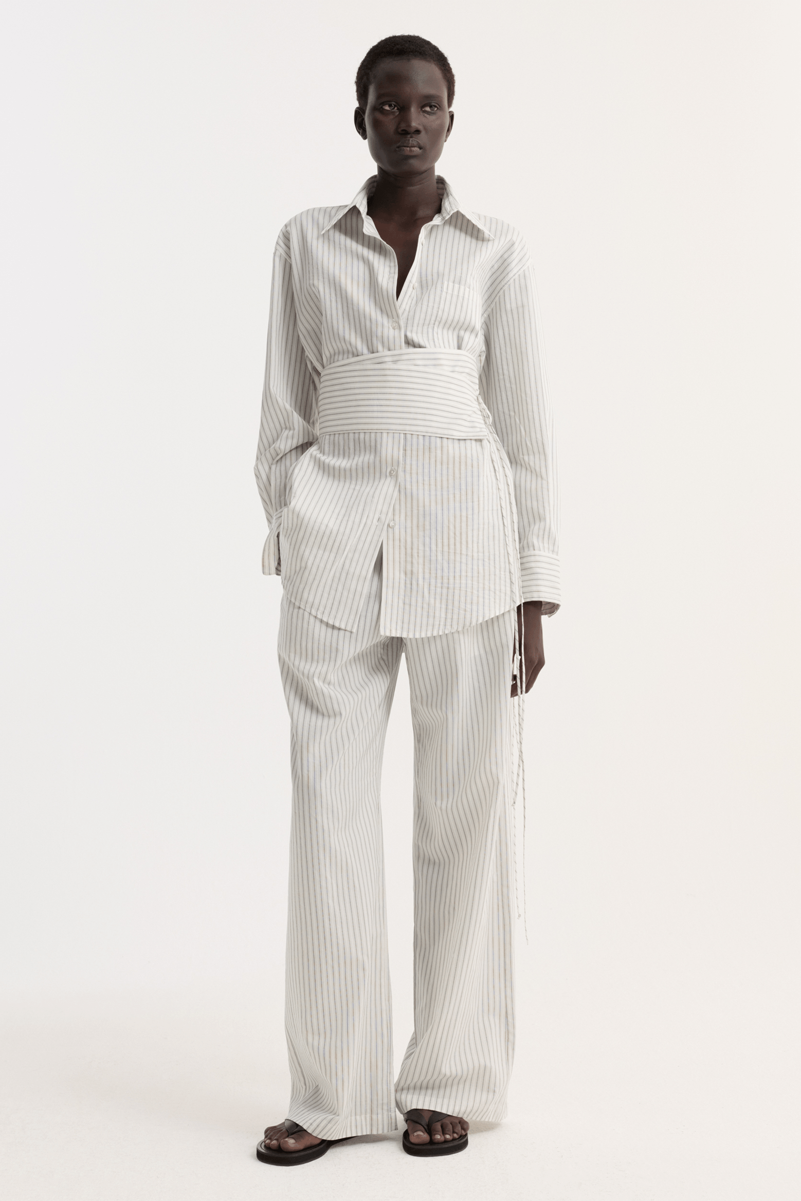 SILK STRIPE BELTED SHIRT