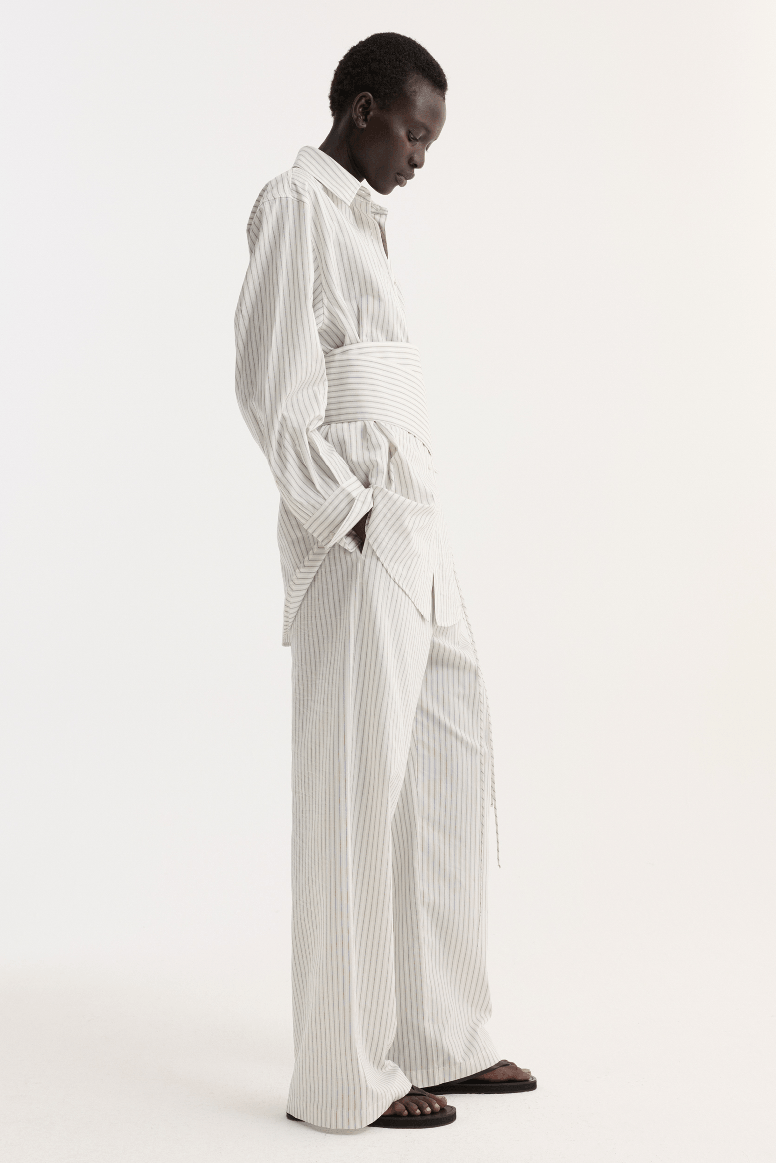 SILK STRIPE BELTED SHIRT