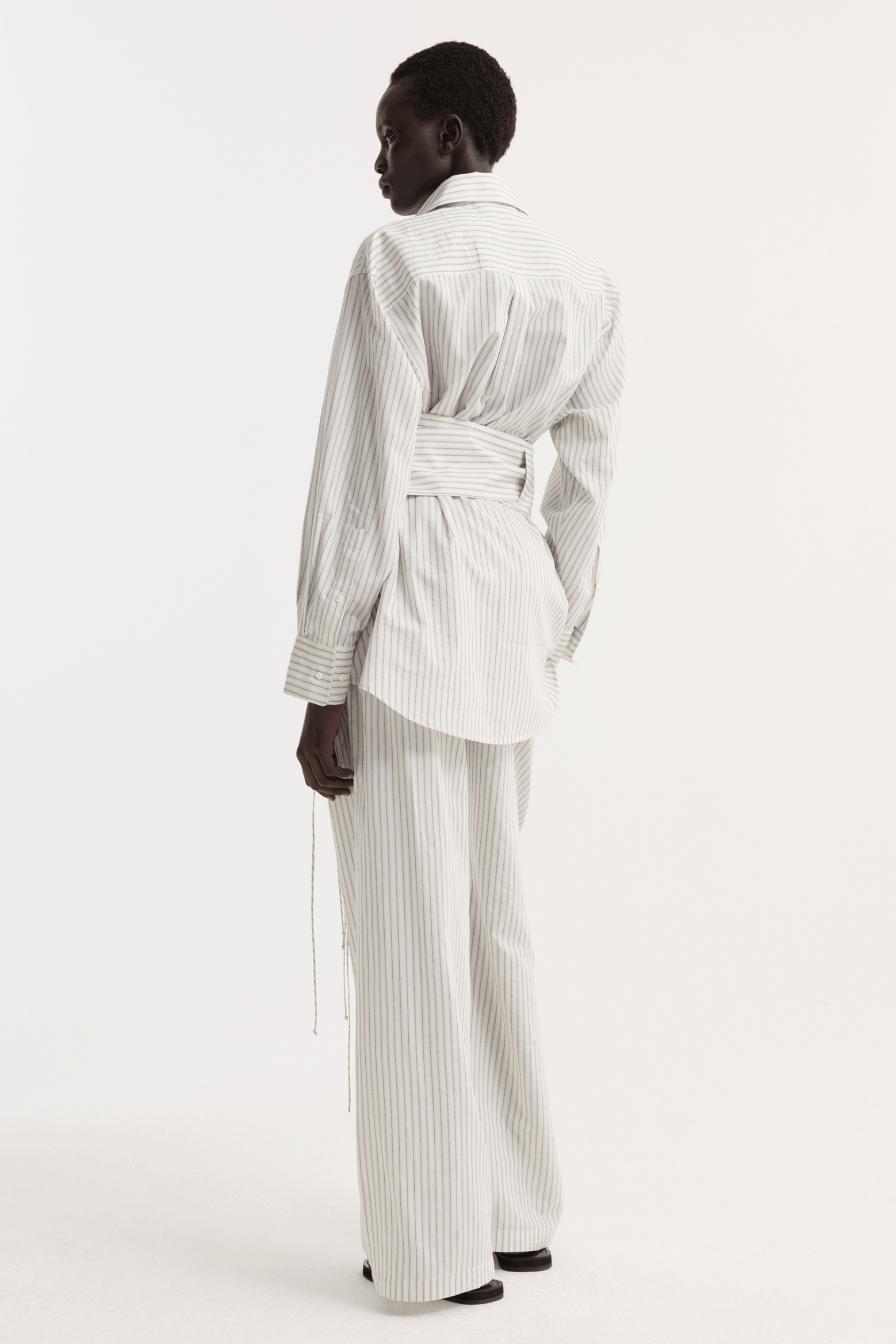 SILK STRIPE BELTED SHIRT