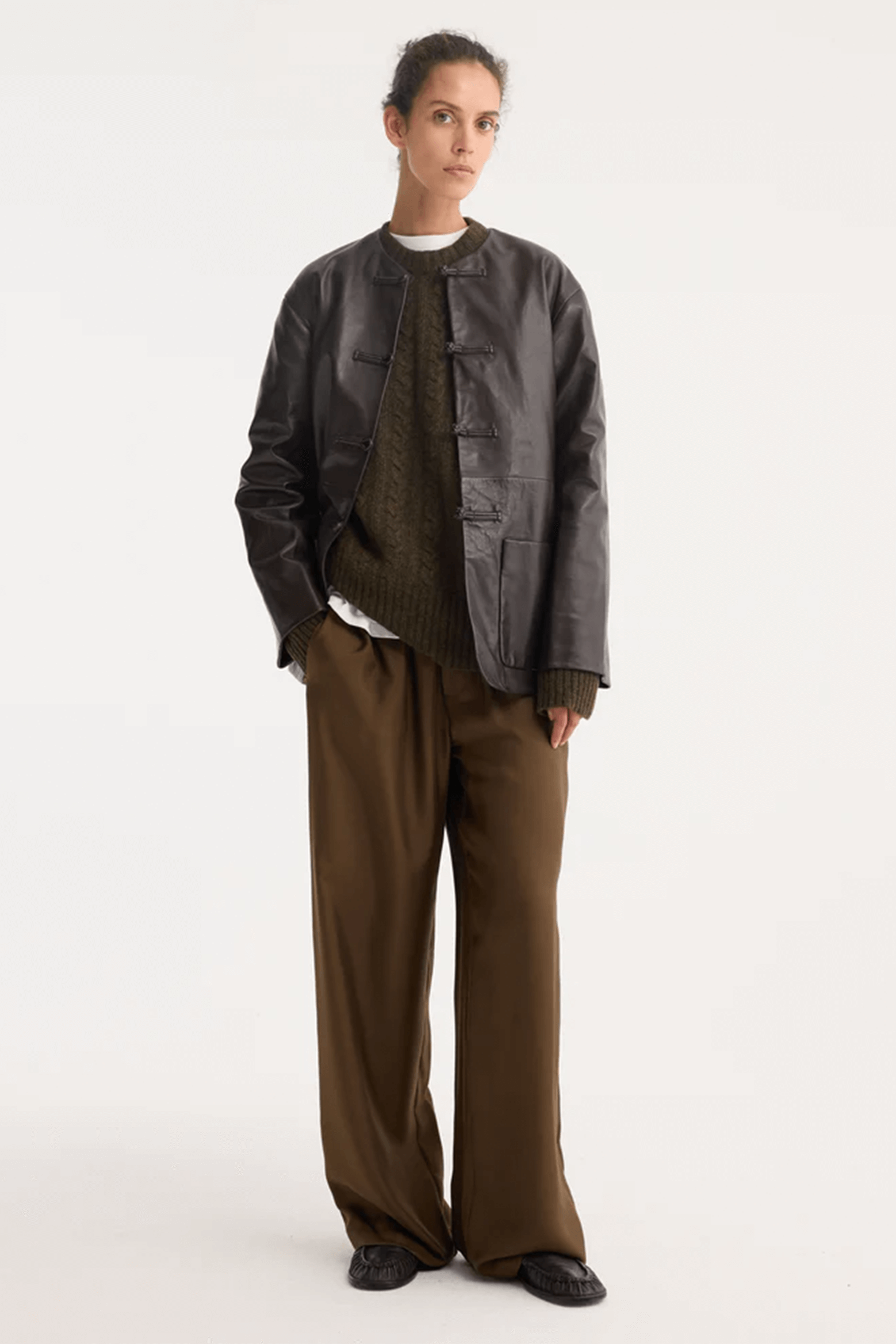 RÓHE WIDE LEG SILK TROUSERS IN FOREST | THE NEW TREND