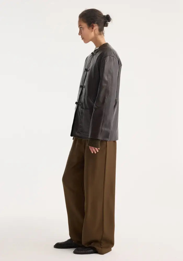 RÓHE WIDE LEG SILK TROUSERS IN FOREST | THE NEW TREND