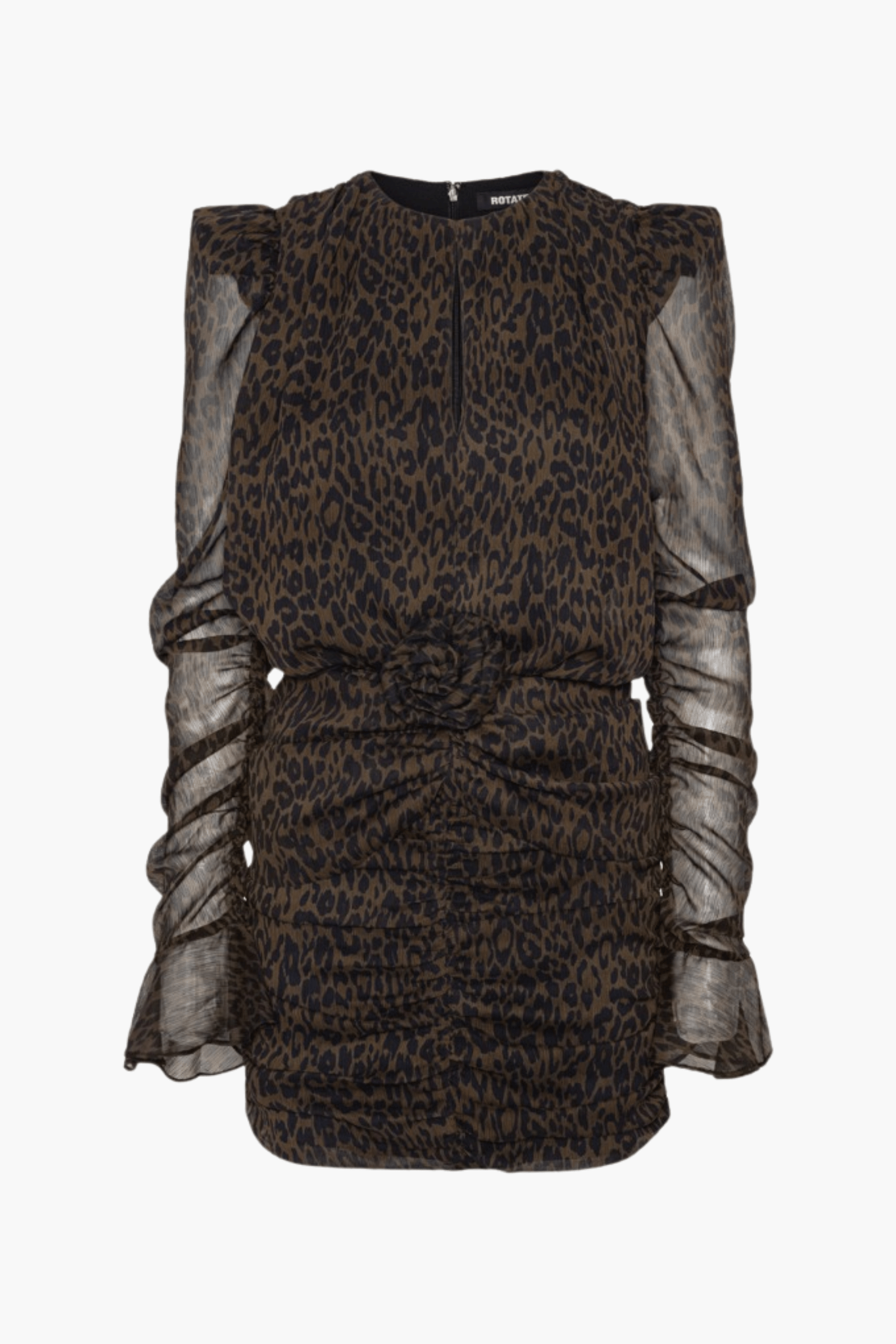 RUCHED FLOWER MINI DRESS