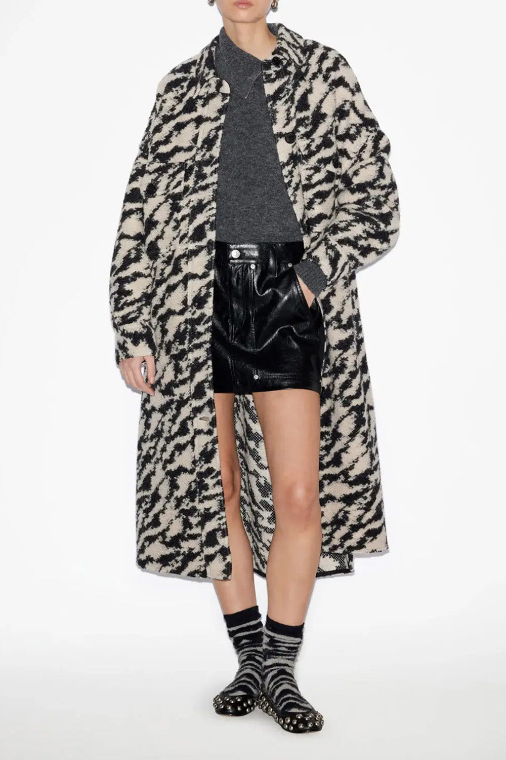 The Isabel Marant Fontizi Coat in Black Beige available at The New Trend Australia