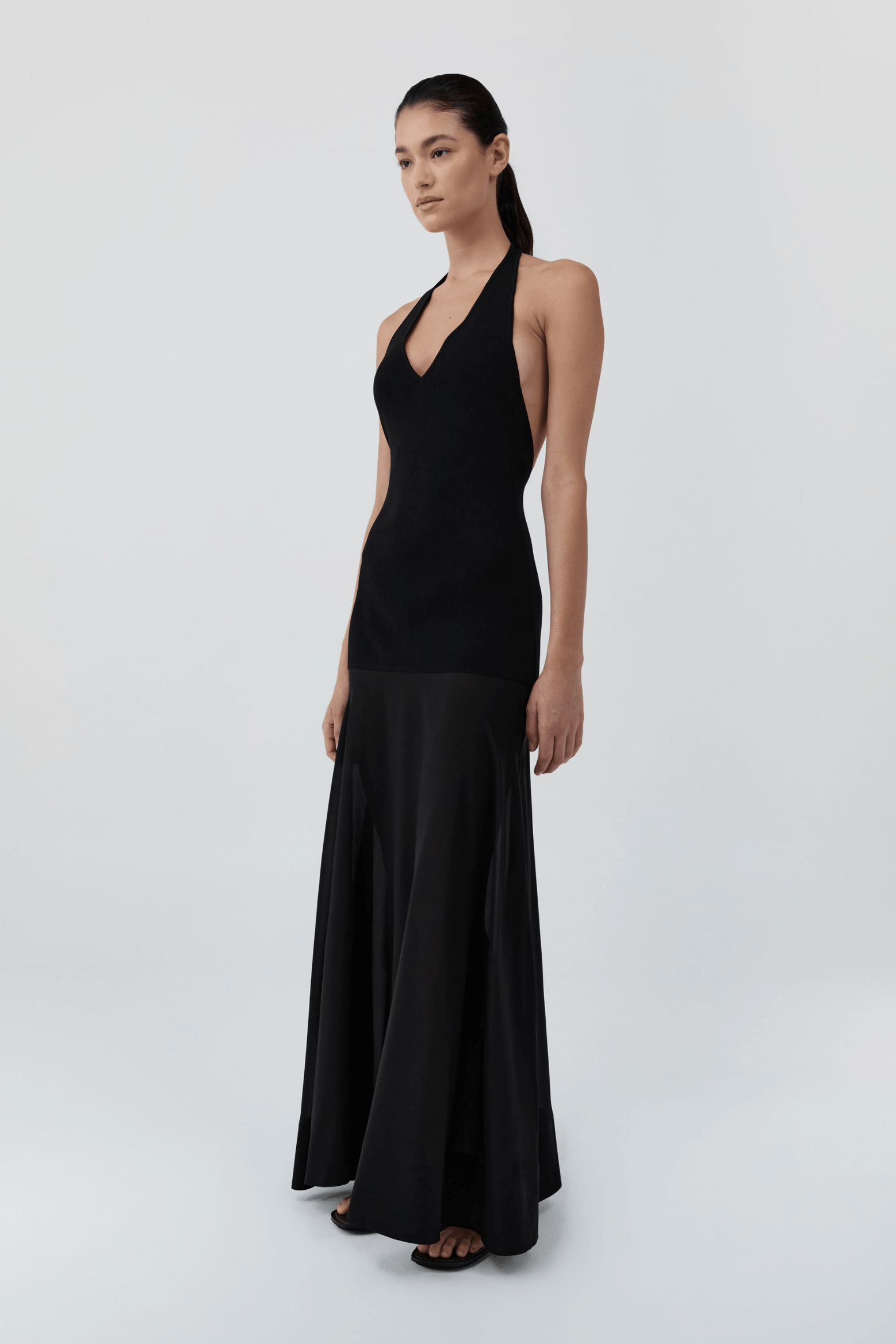 CIRCLE HEM HALTER DRESS