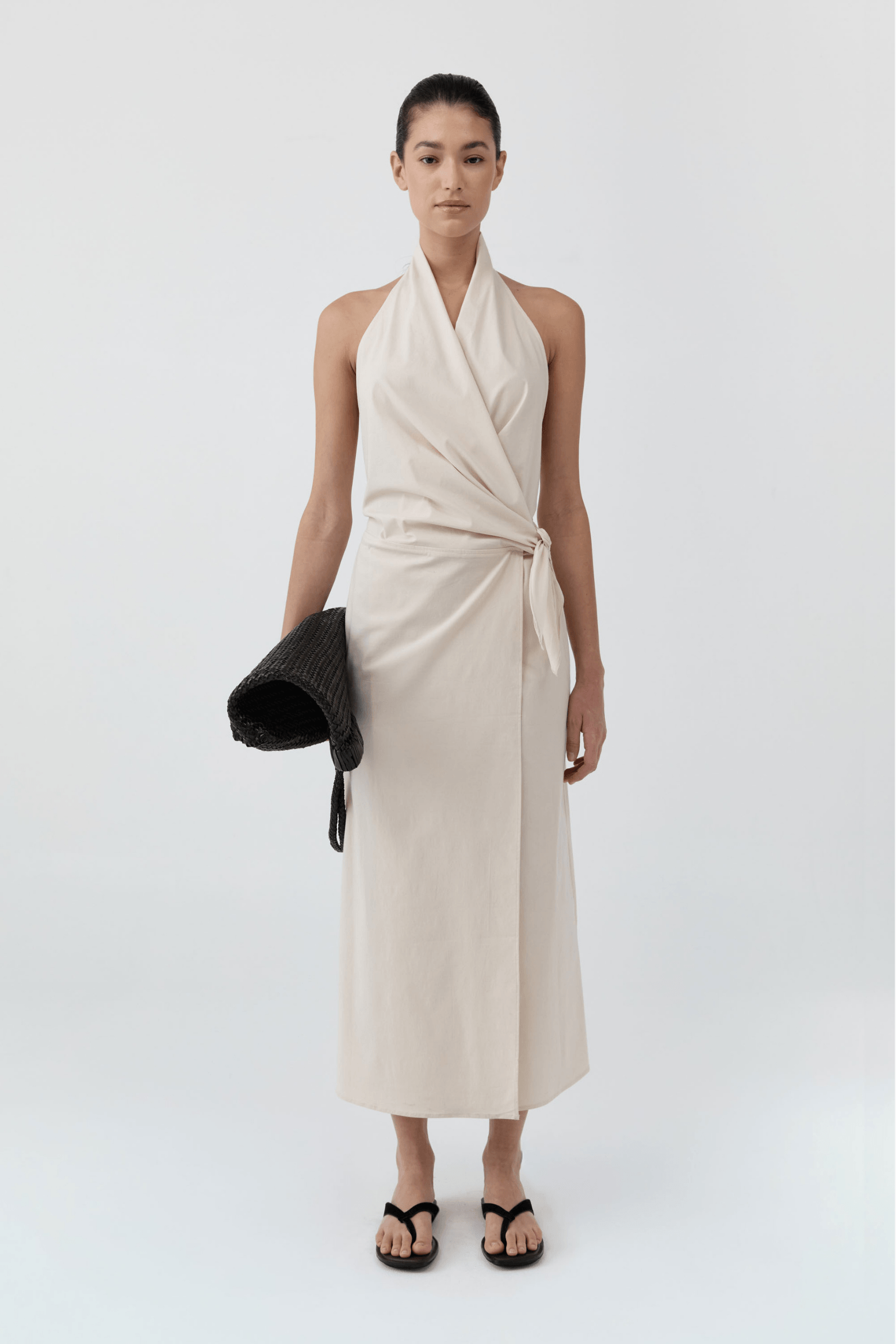 HALTER WRAP BACKLESS DRESS