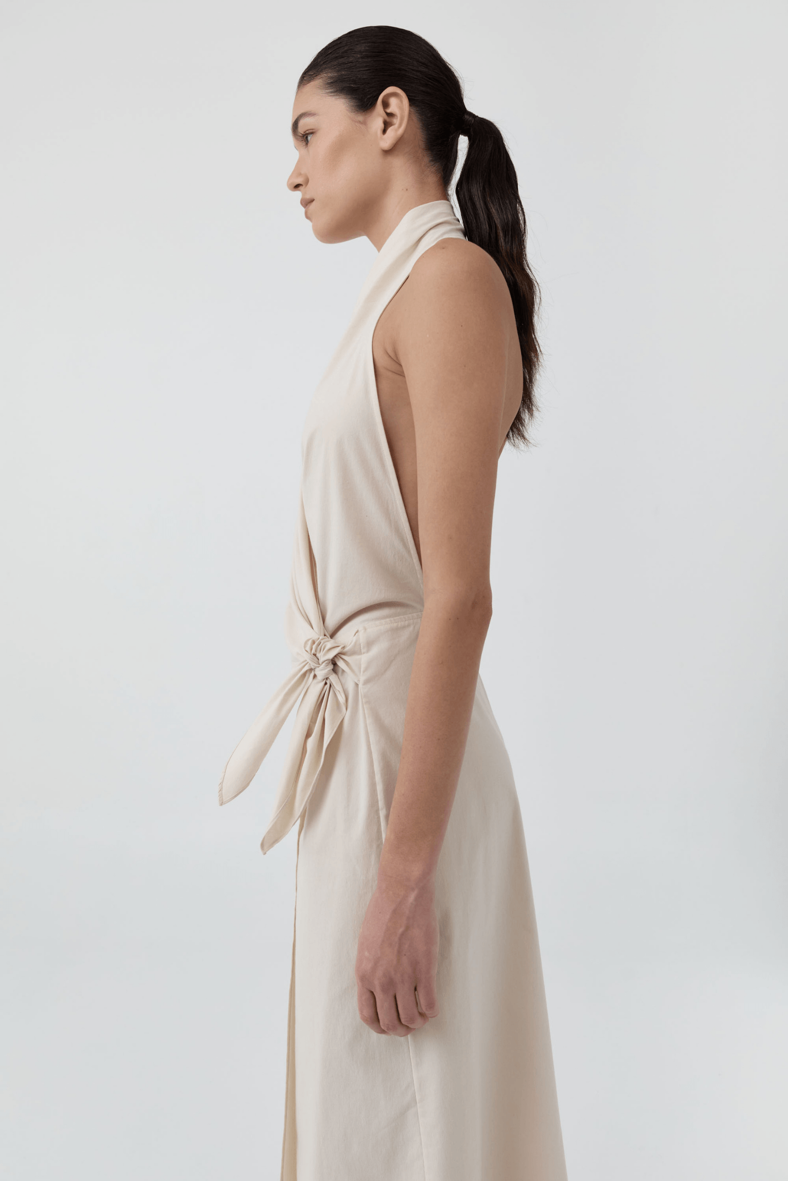 HALTER WRAP BACKLESS DRESS