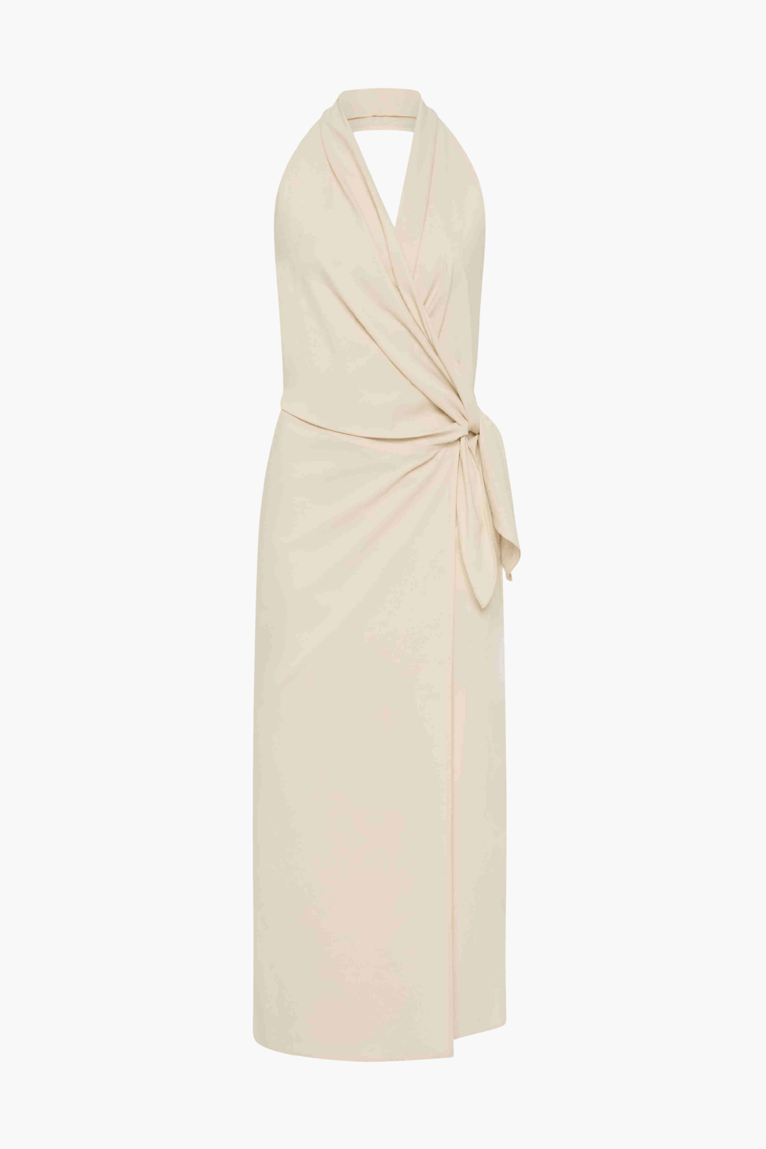 HALTER WRAP BACKLESS DRESS