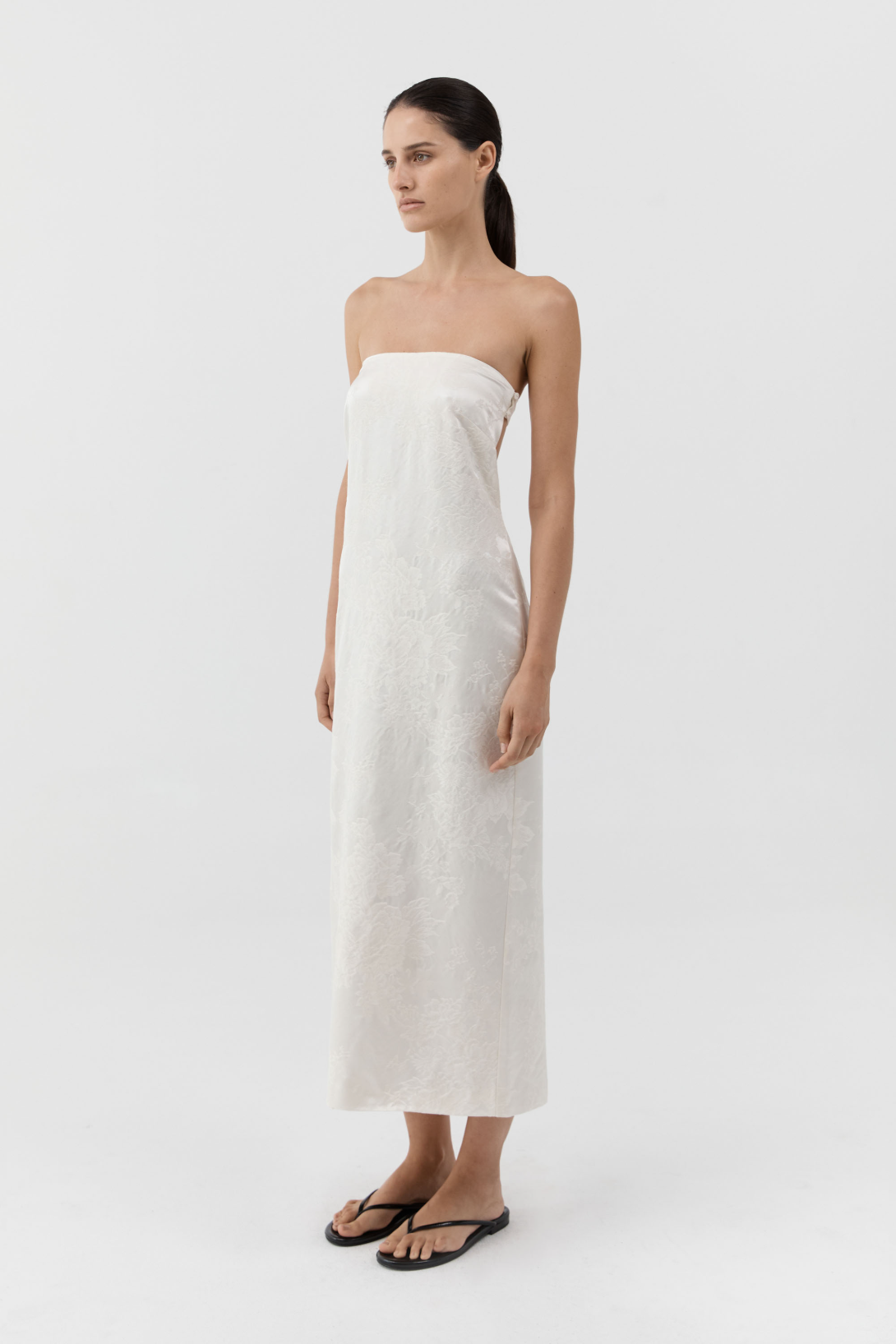 SILK WOOL JACQUARD STRAPLESS DRESS