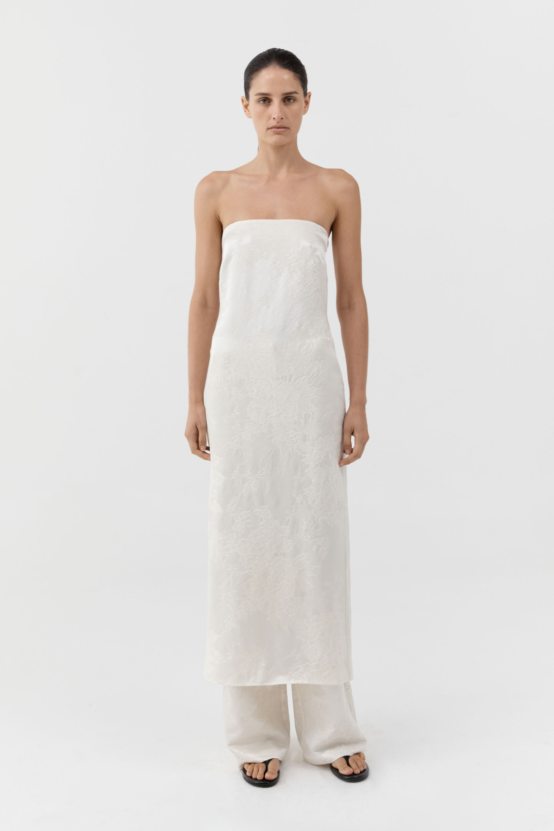 SILK WOOL JACQUARD STRAPLESS DRESS