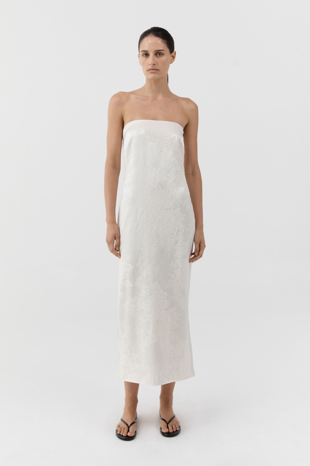 SILK WOOL JACQUARD STRAPLESS DRESS