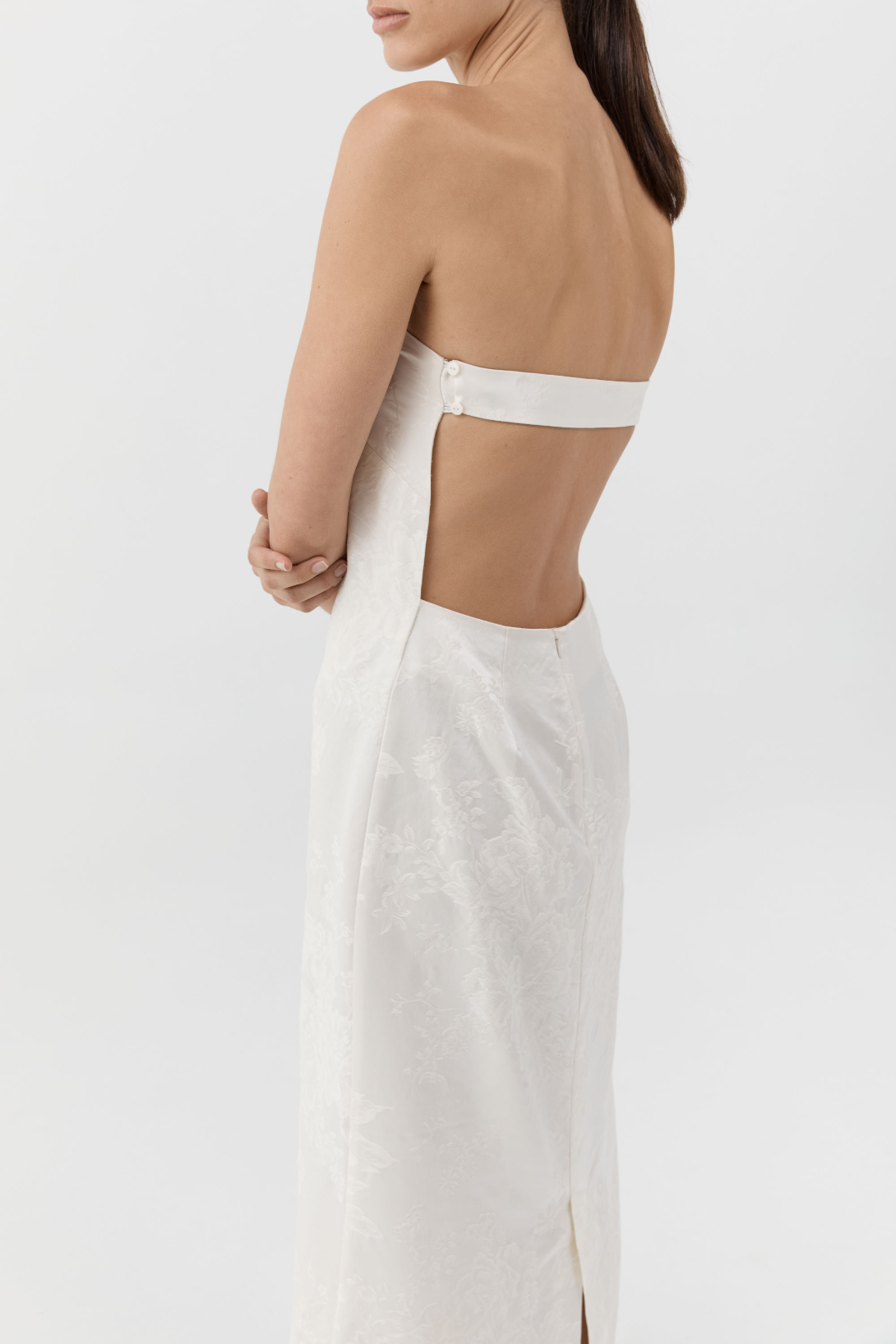 SILK WOOL JACQUARD STRAPLESS DRESS