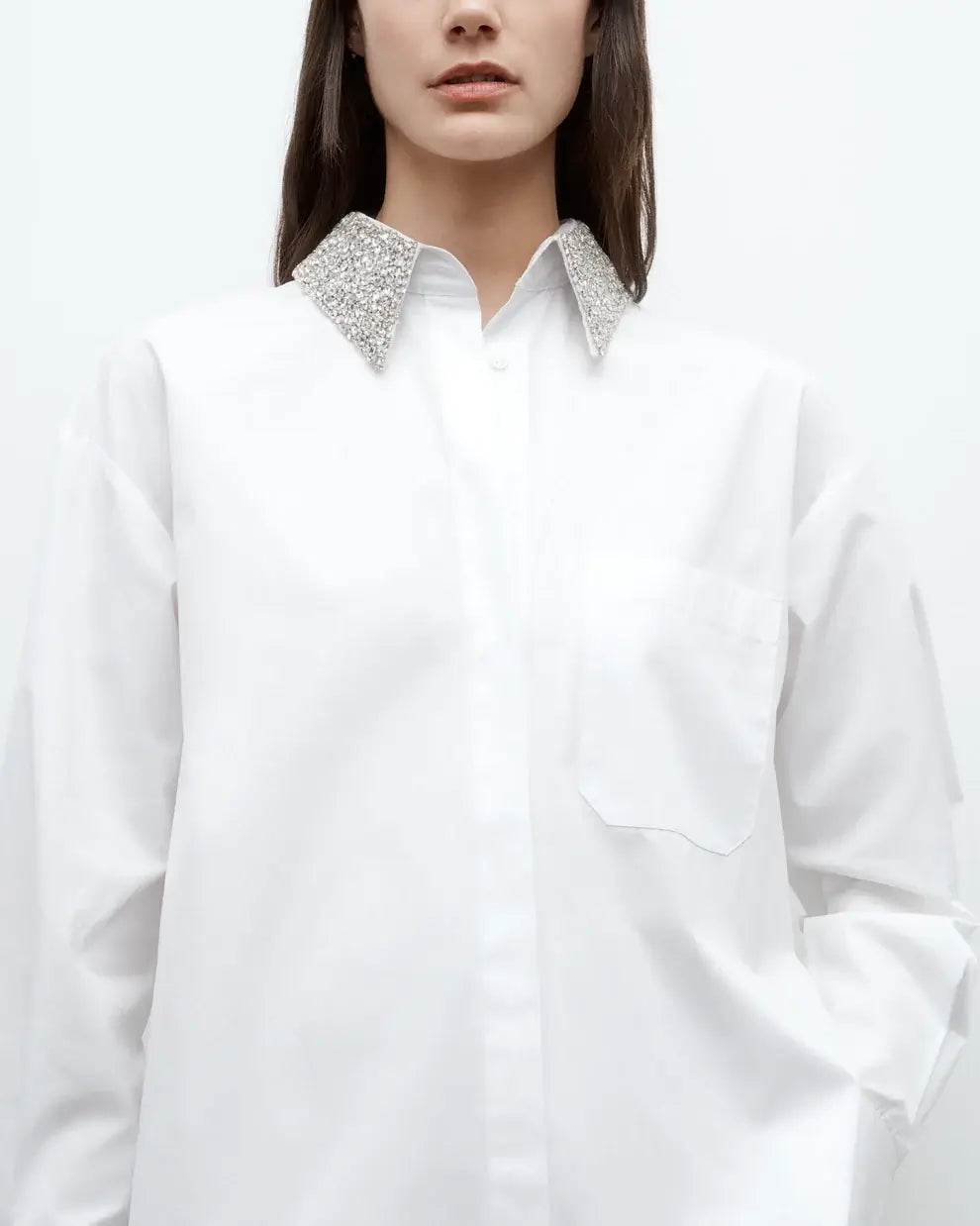 TWP E.B. WITH CRYSTAL COLLAR SHIRT IN WHITE | THE NEW TREND