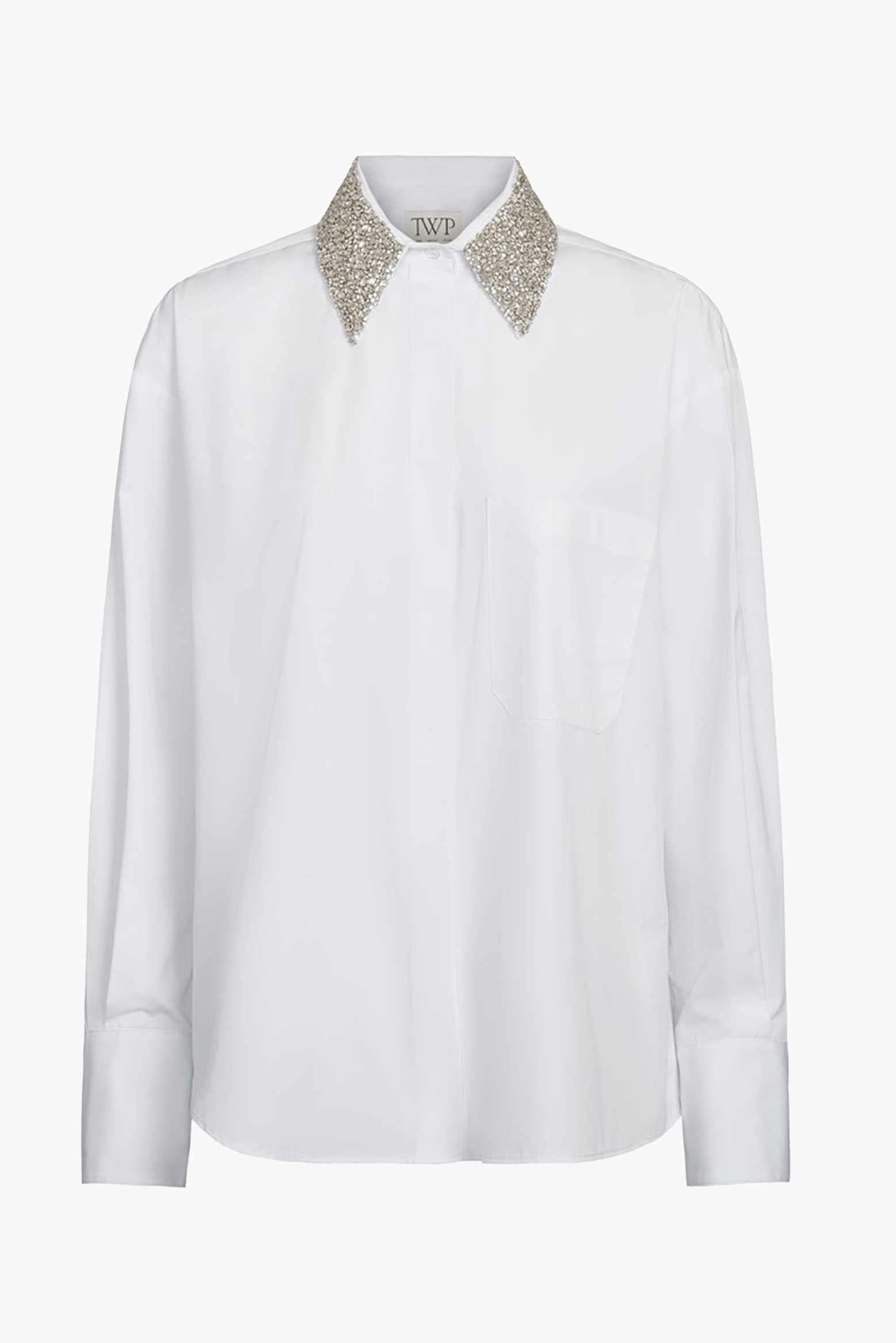 TWP E.B. WITH CRYSTAL COLLAR SHIRT IN WHITE | THE NEW TREND