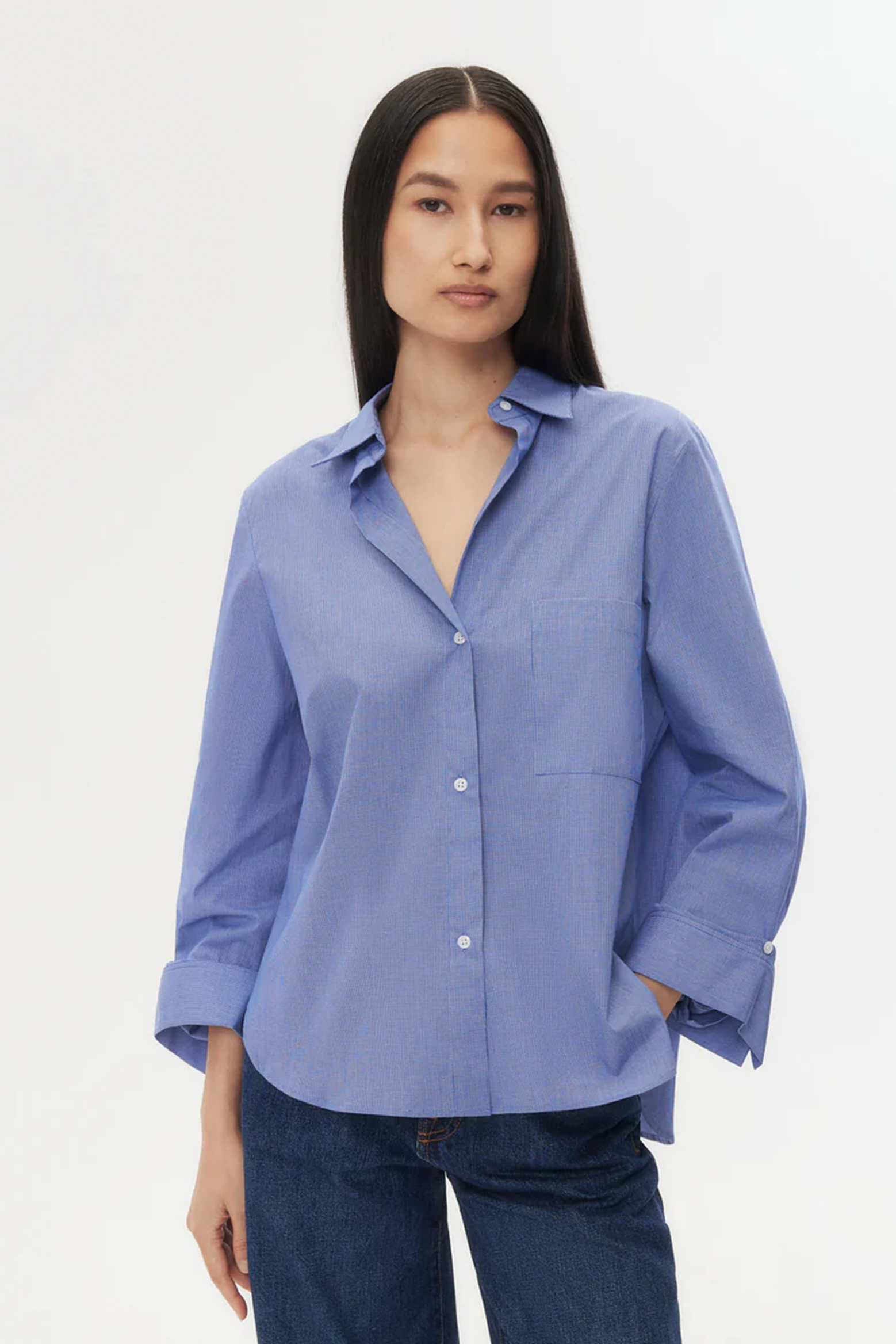 TWP NEXT MORNING SHIRT IN WHITE/NAVY | THE NEW TREND

