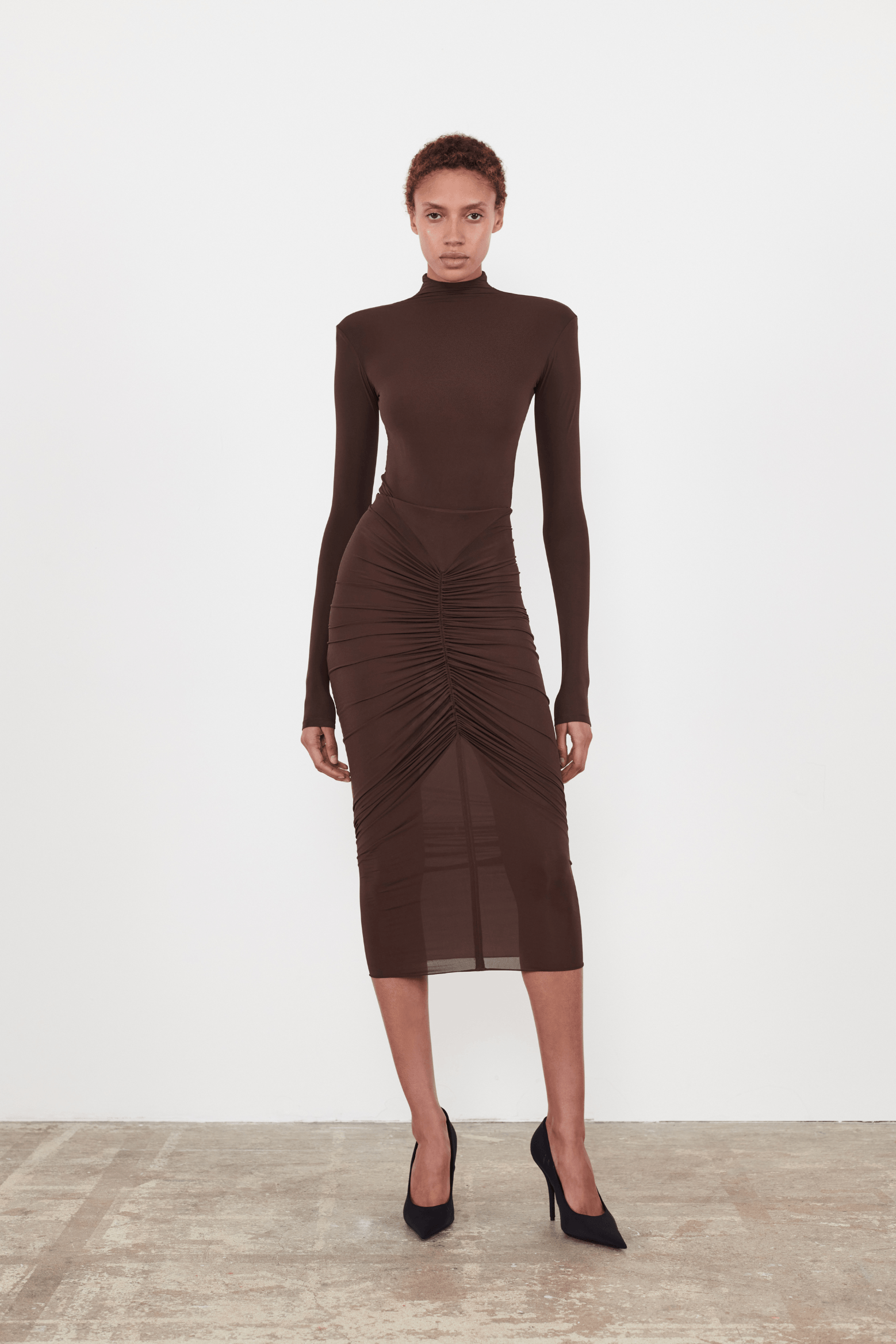 RUCHED MIDI SKIRT