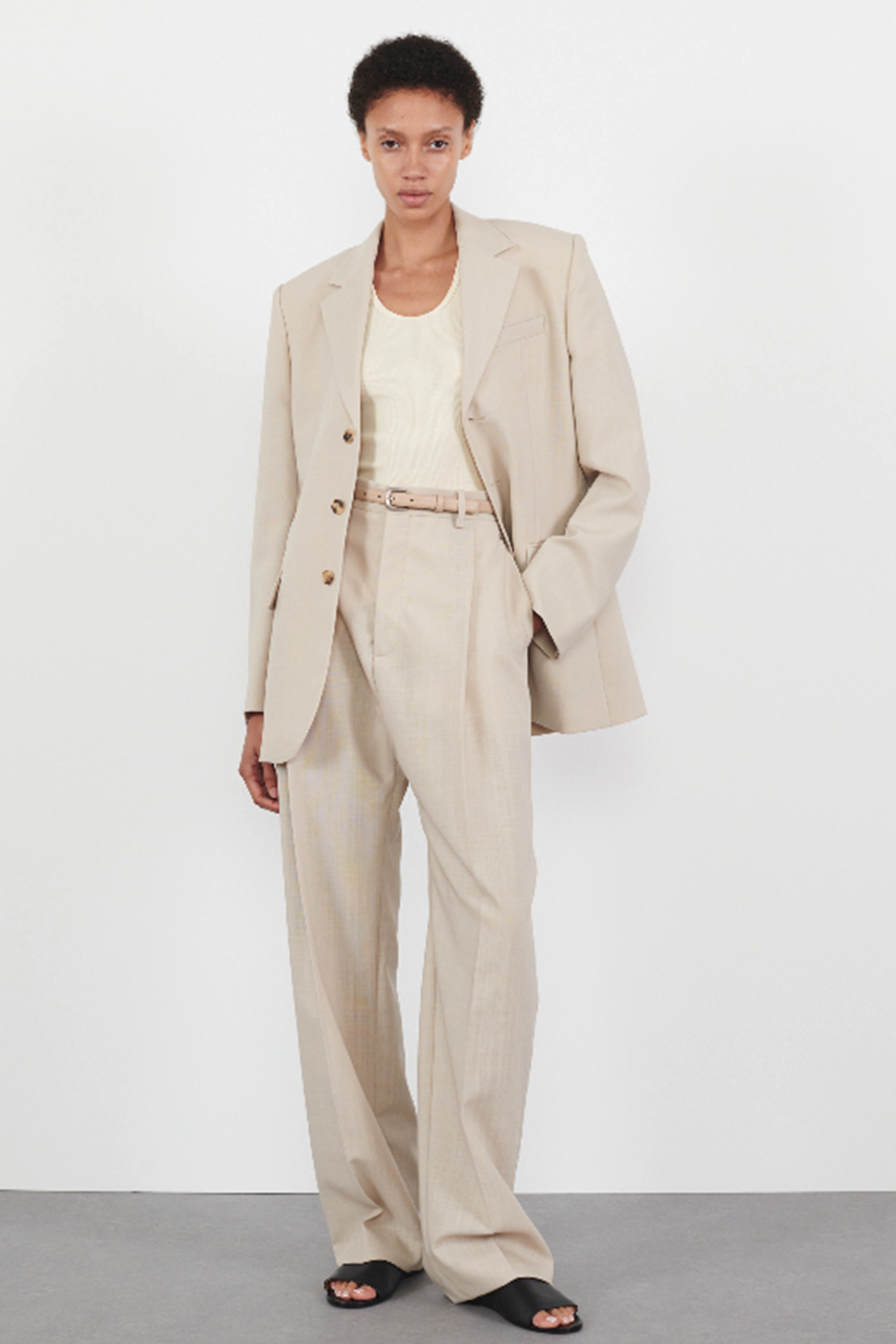 WARDROBE.NYC LIGHT LONGLINE BLAZER IN SAND | THE NEW TREND