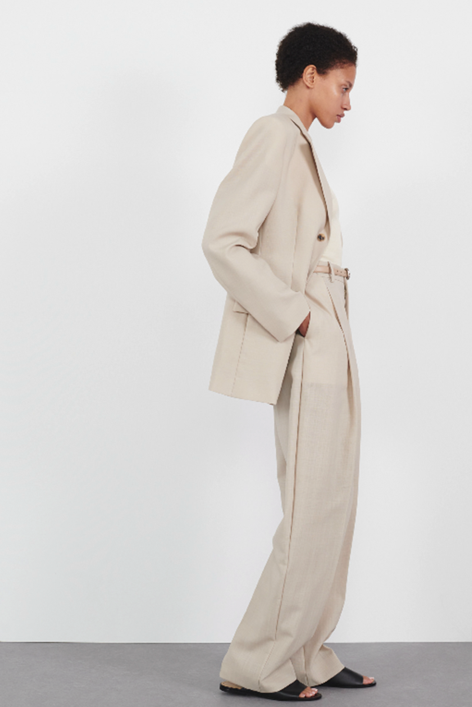 WARDROBE.NYC LIGHT LONGLINE BLAZER IN SAND | THE NEW TREND