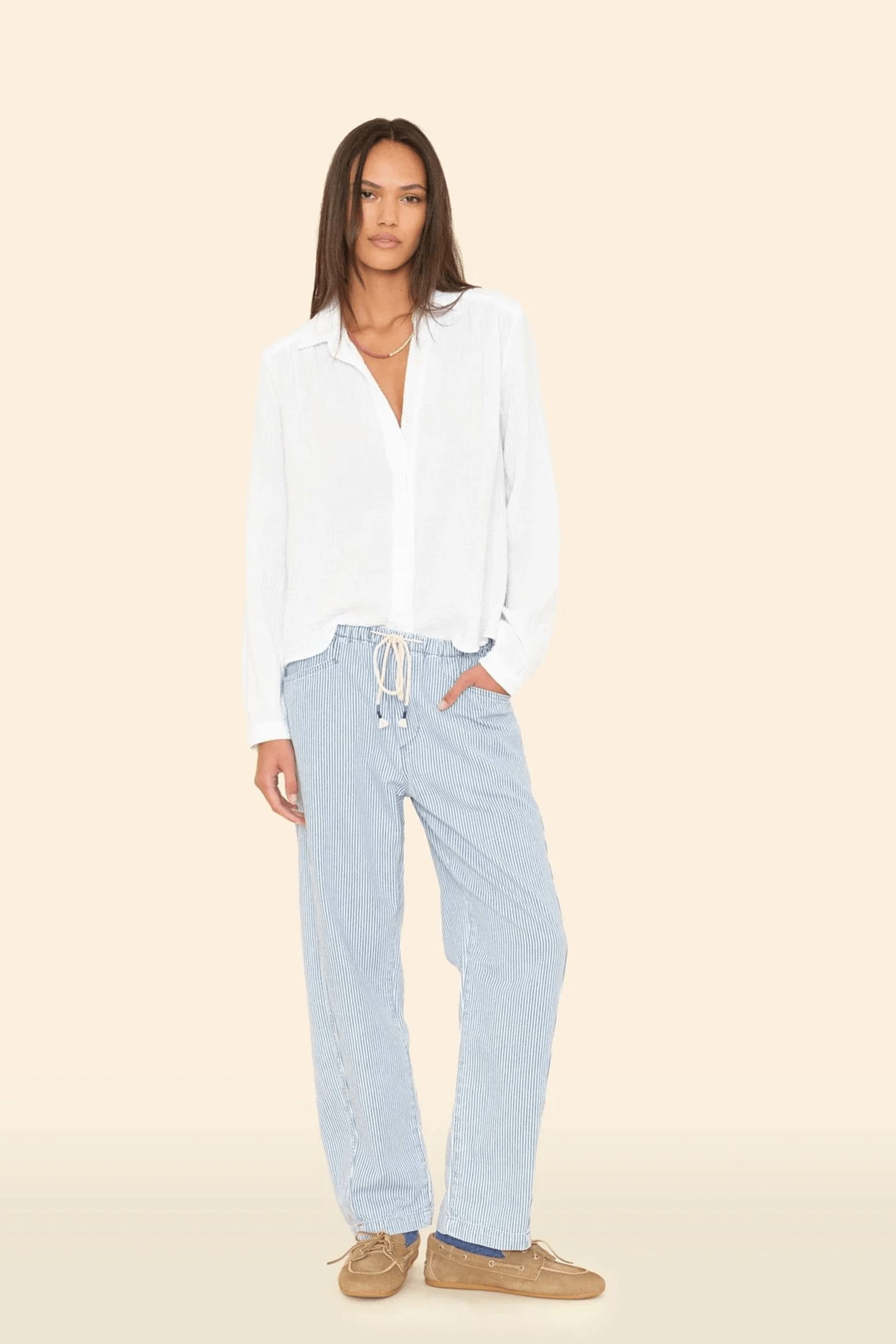 XIRENA BAXTER PANT IN BLUE RAILROAD | THE NEW TREND