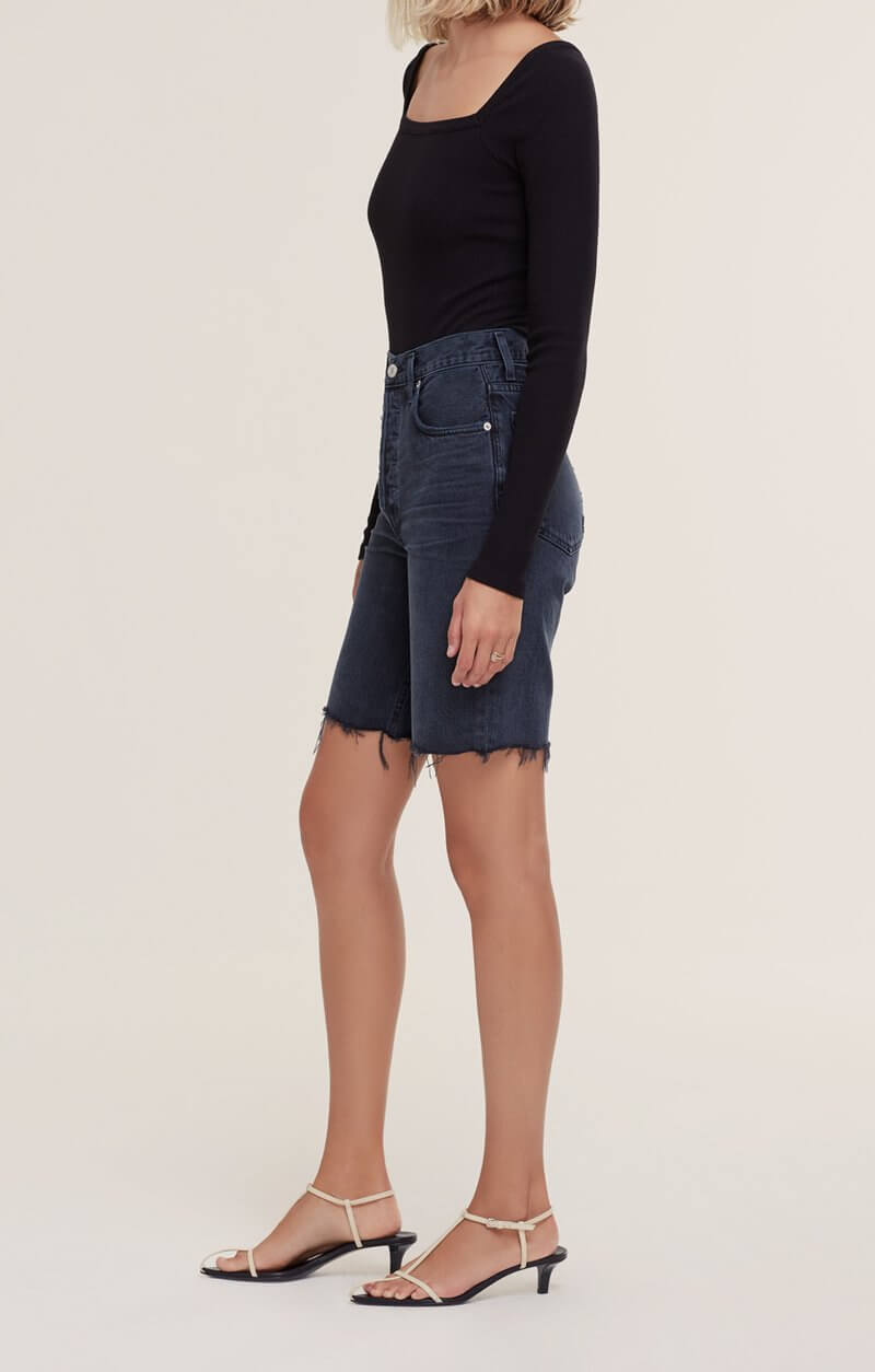 Agolde 90s Pinch Waist Denim Shorts in Black from The New Trend