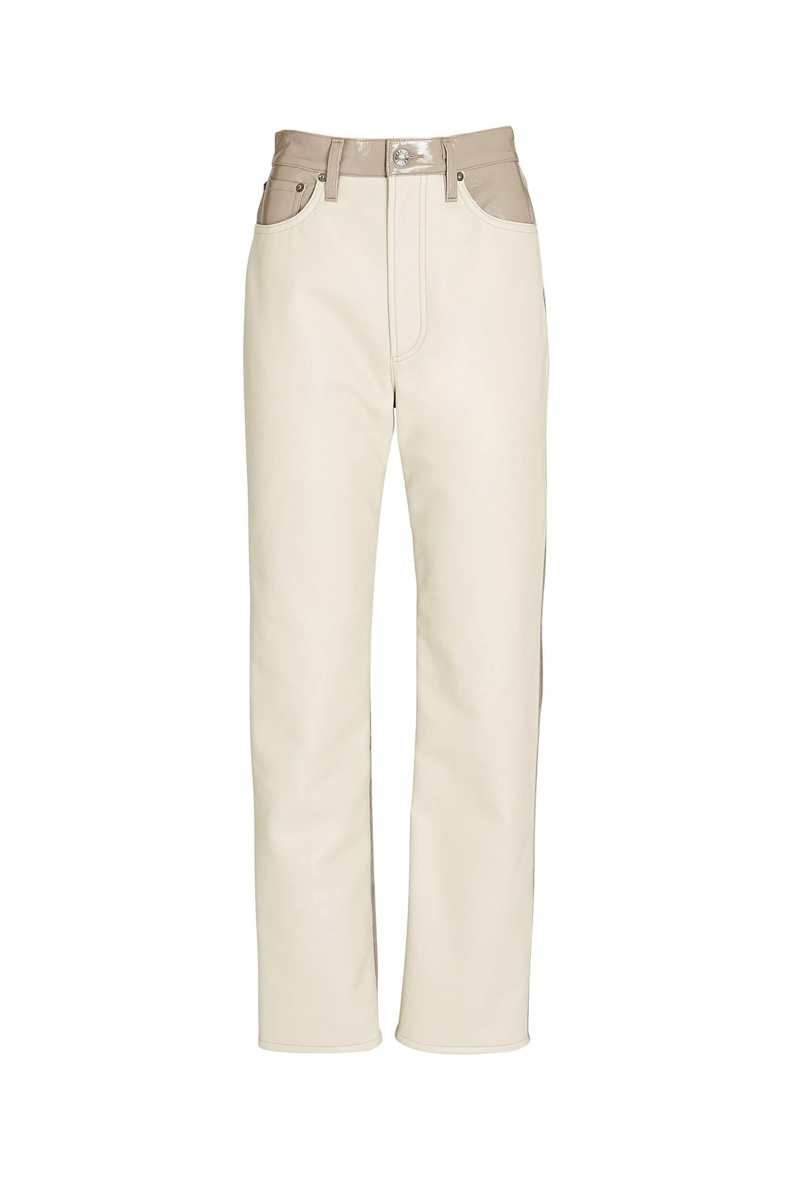 Agolde Panelled Recycled Leather 90's Pinchwaist Pants in Powder and Quail from The New Trend