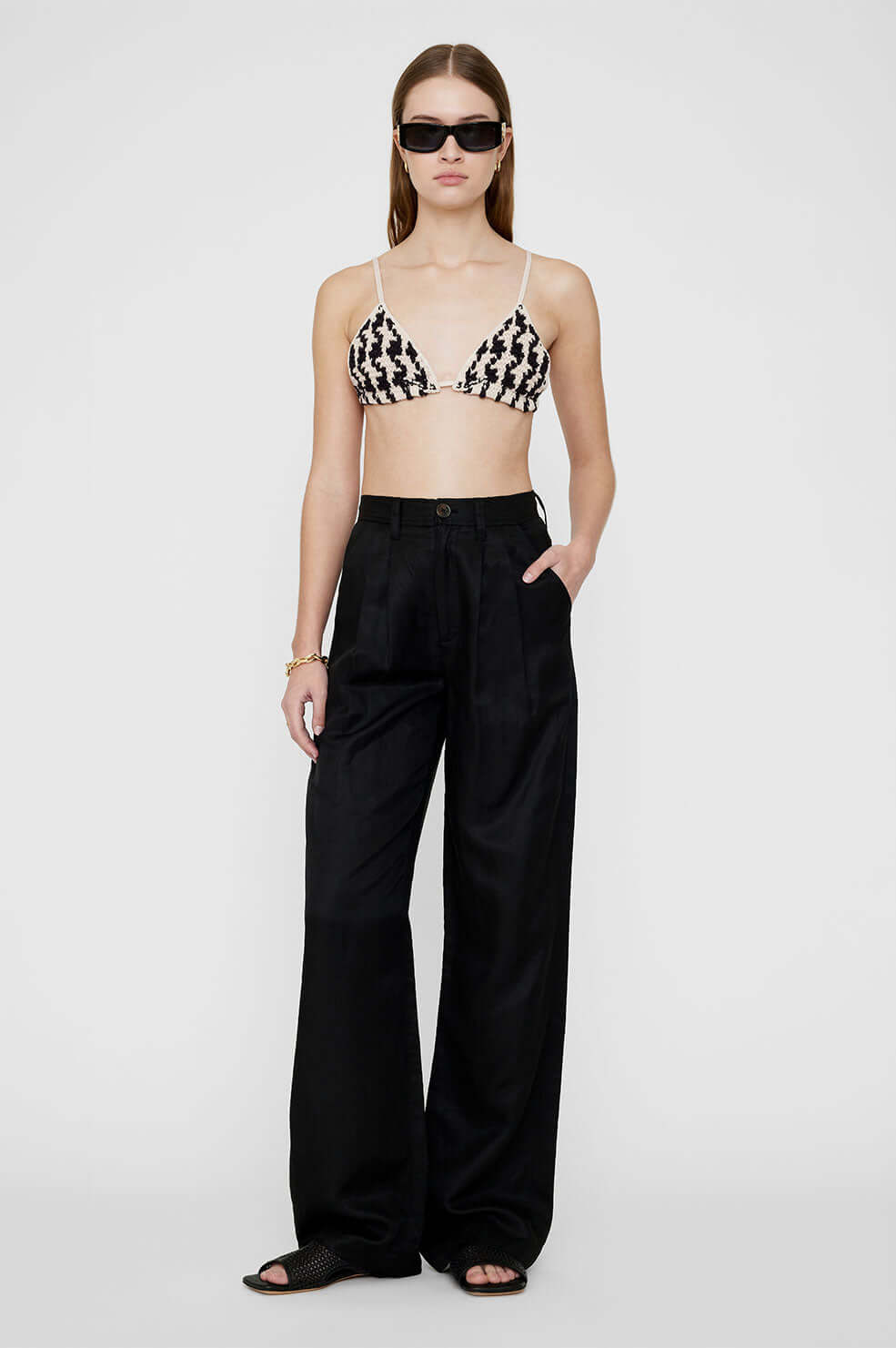 Anine Bing Omar Bra in Black and Cream Houndstooth available at TNT The New Trend Australia.