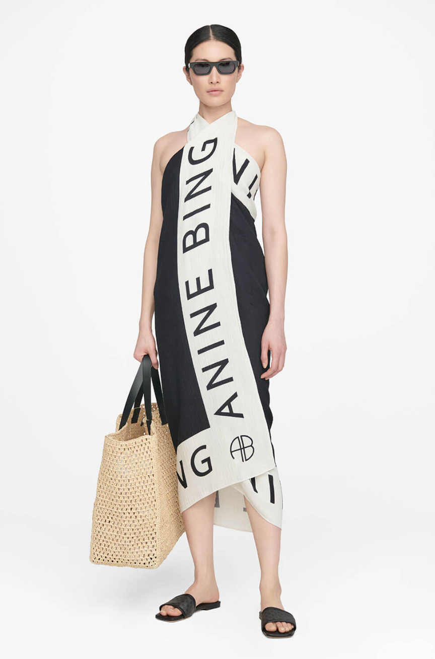 ANINE BING Praia Sarong in Black and Cream | TNT The New Trend