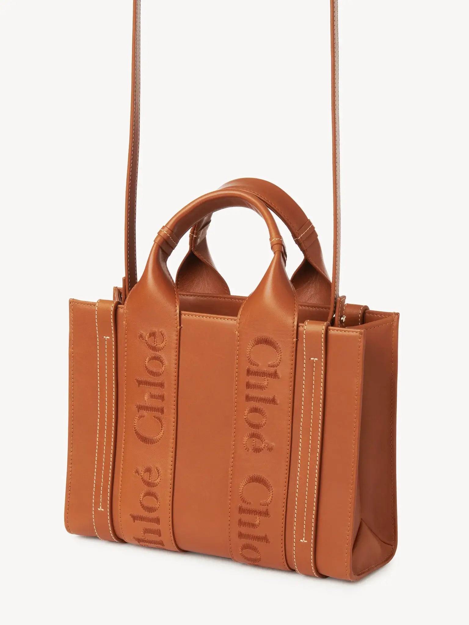 Chloe Small Woody Tote with Strap in Caramel from The New Trend