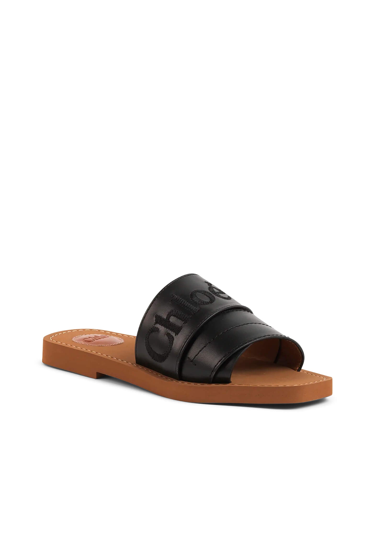 Chloe Woody Leather Slide in Black from The New Trend