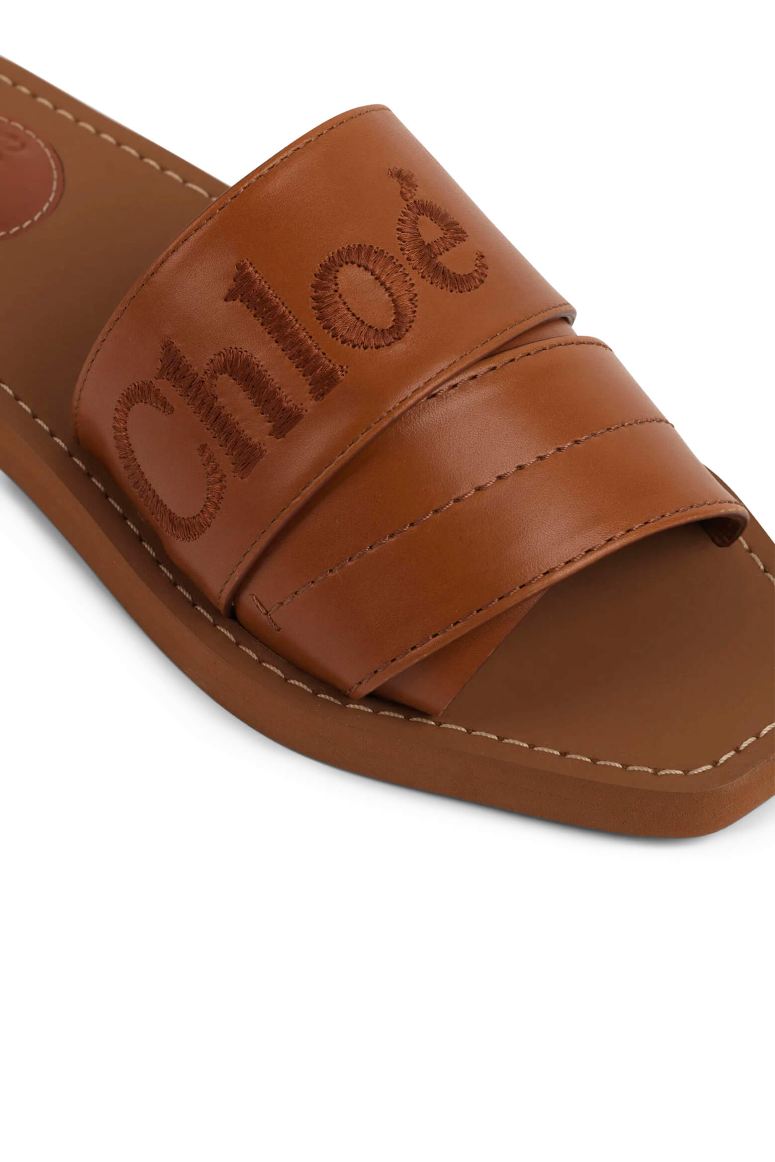 Chloe Woody Leather Slide in Caramel from The New Trend
