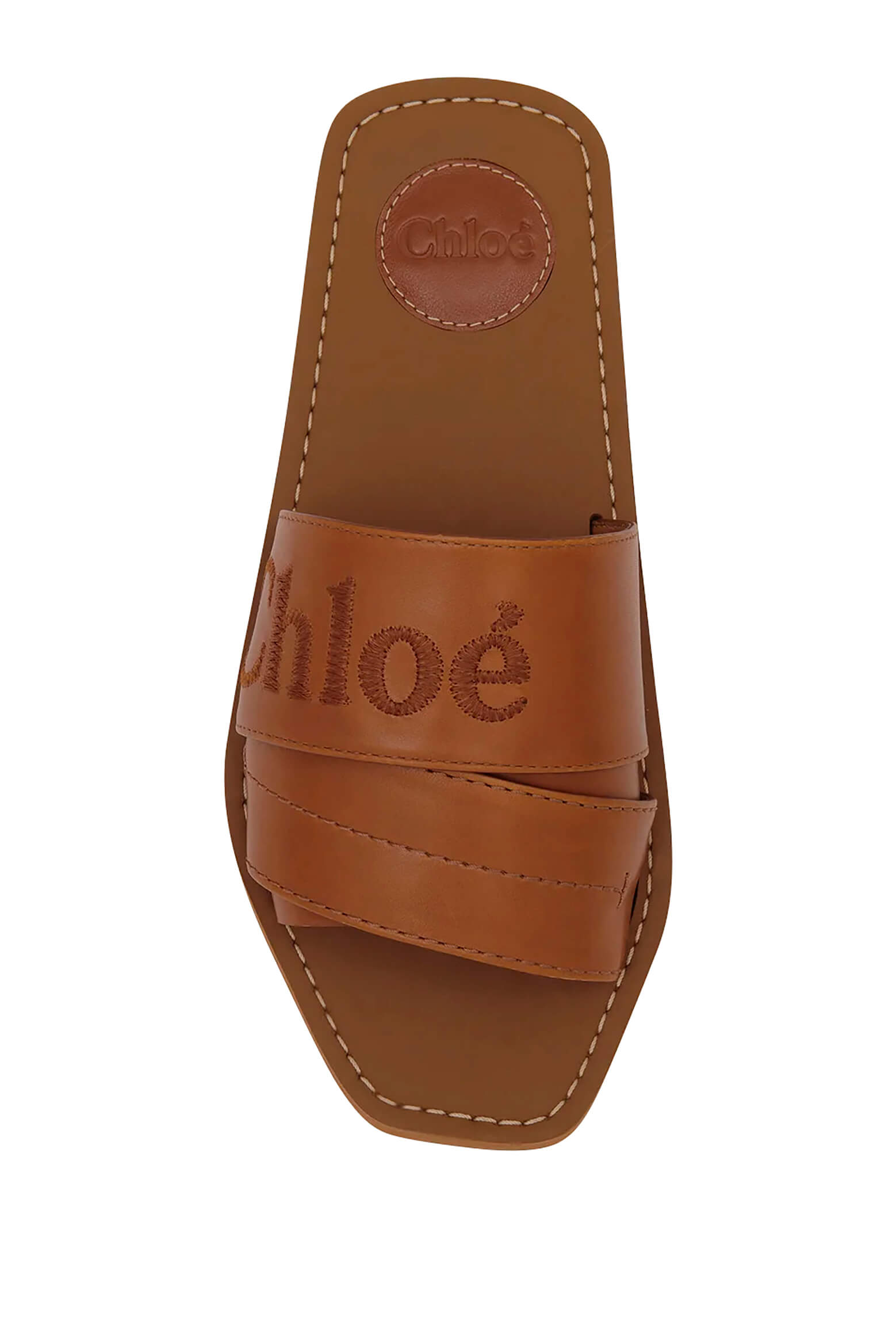 Chloe Woody Leather Slide in Caramel from The New Trend