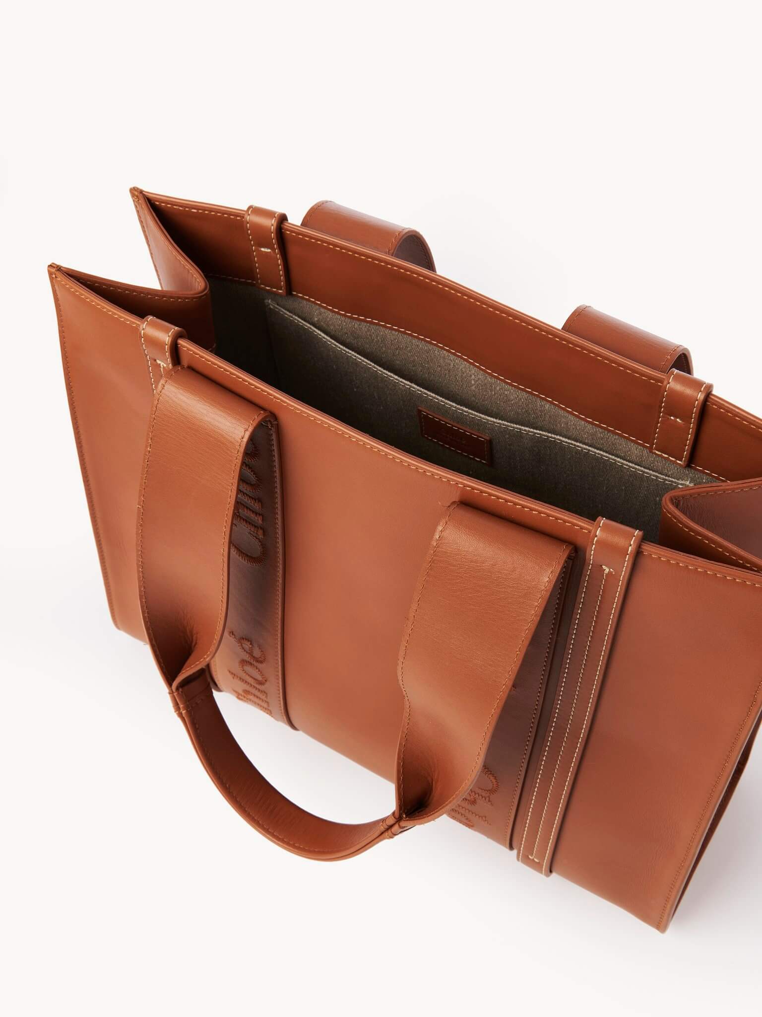 Chloé Woody Medium Leather Tote in Caramel available at The New Trend