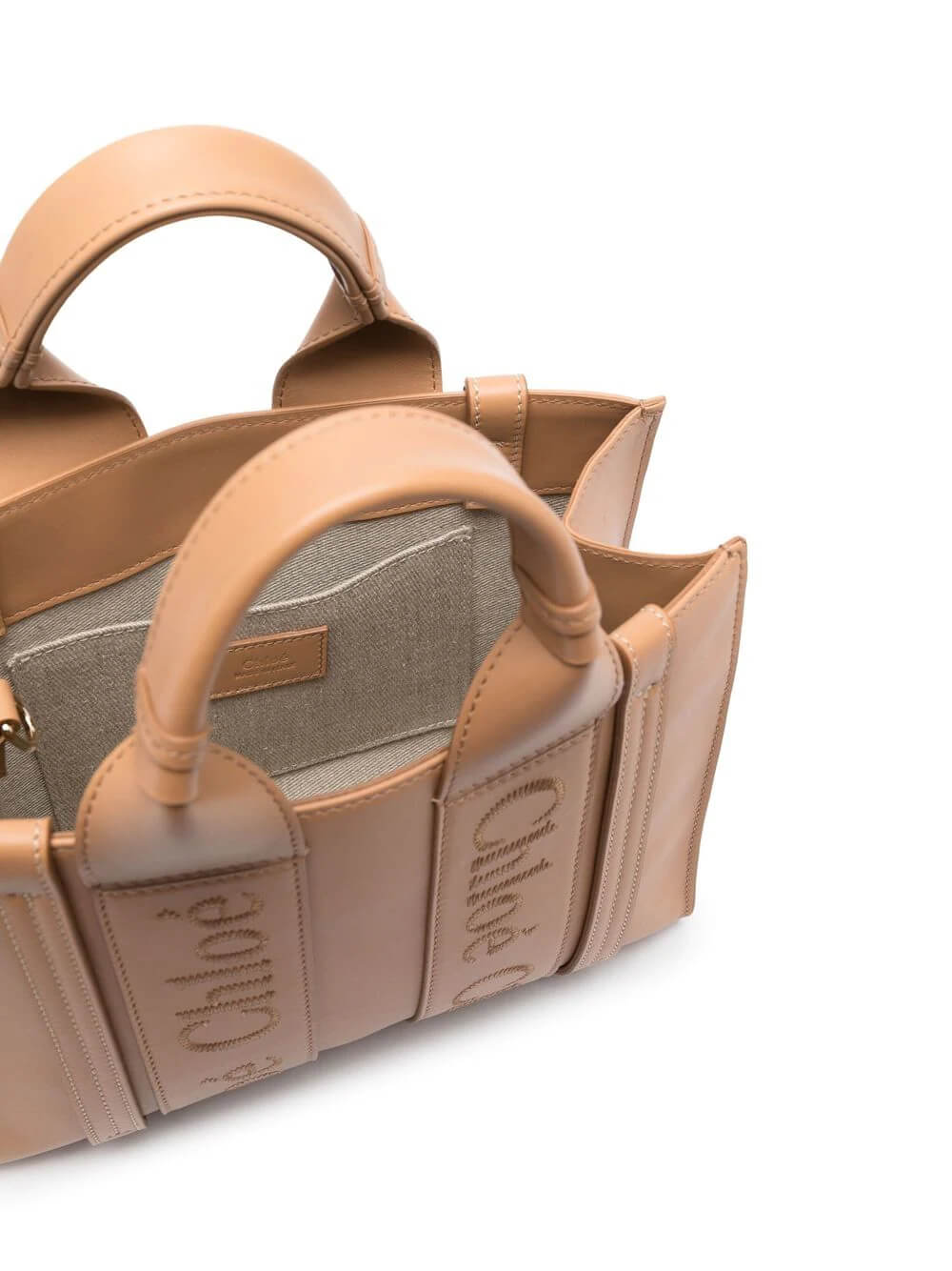 Chloe Woody Small Tote With Strap in Light Tan available at The New Trend