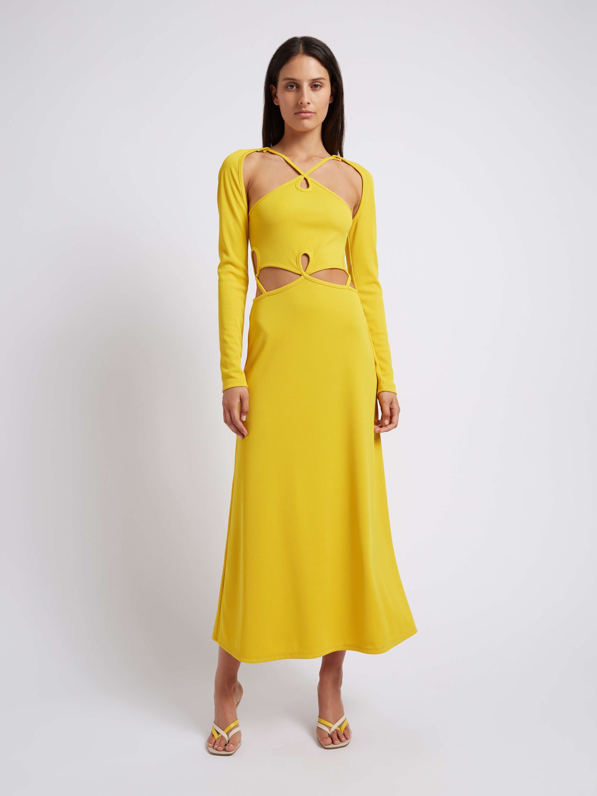 Christopher Esber Loophole Cutaway Long Sleeve Dress in Solace Yellow from The New Trend