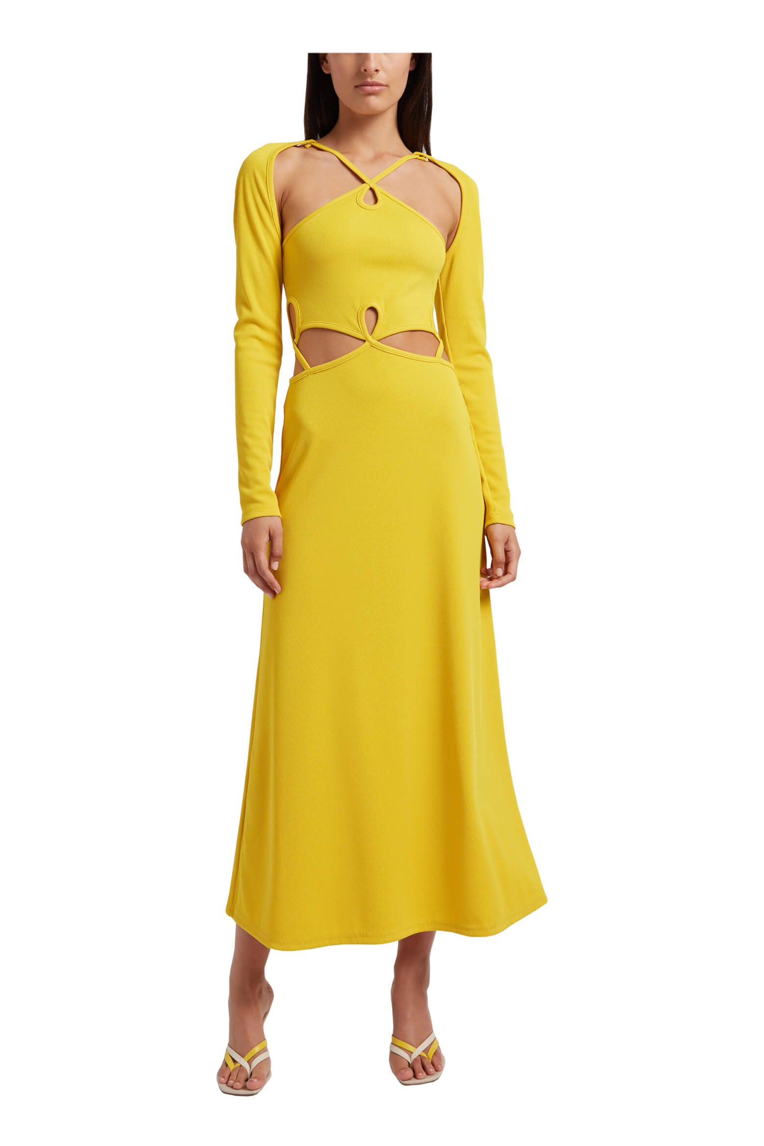 Christopher Esber Loophole Cutaway Long Sleeve Dress in Solace Yellow from The New Trend