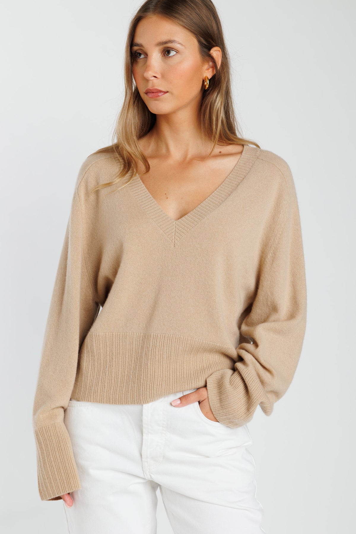 Crush Cashmere Billie V Neck in Soft Camel available at TNT The New Trend Australia. Free shipping on orders over $300 AUD.
